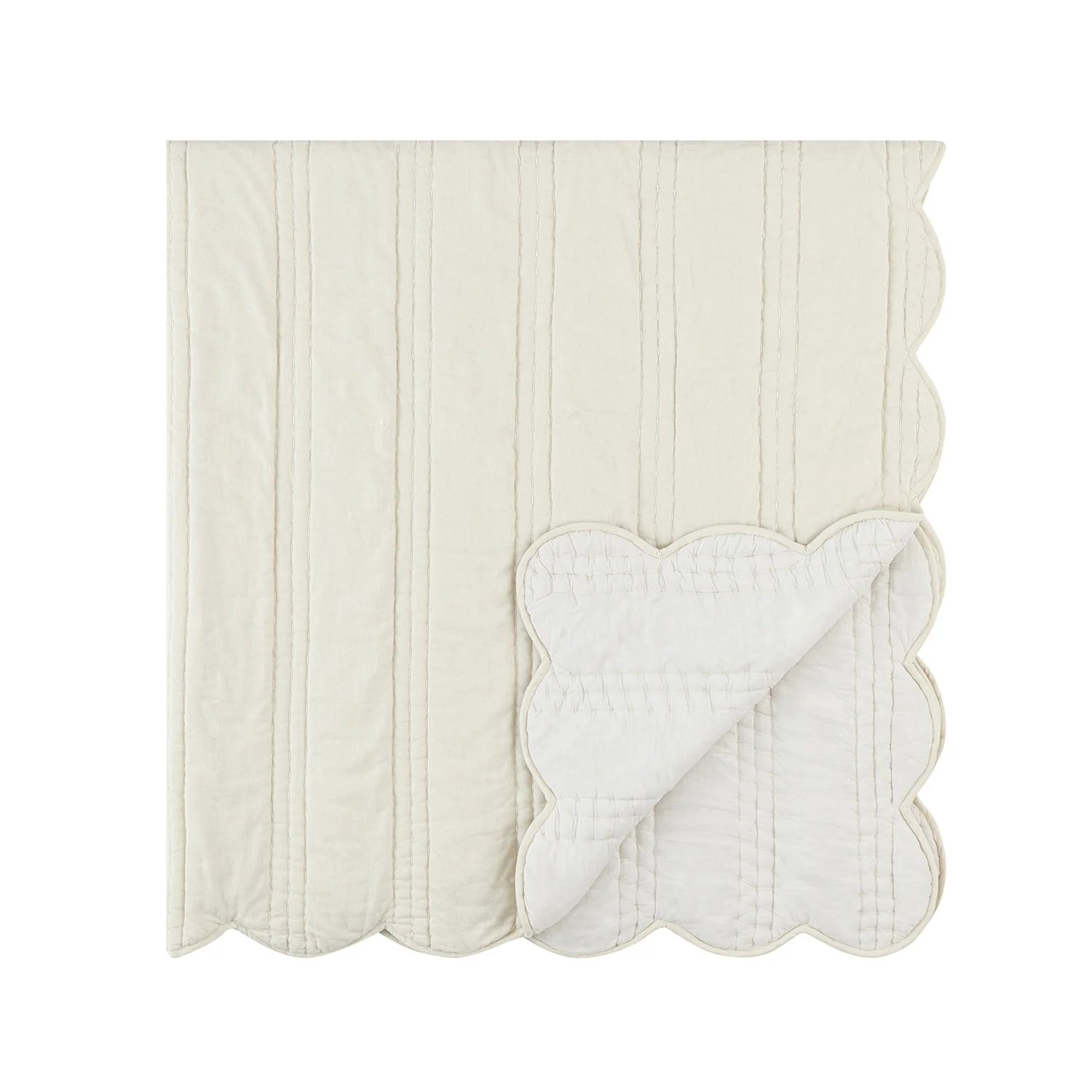 Matilda Cream Scallop Quilted Linen Blend Bedspread - Image 6