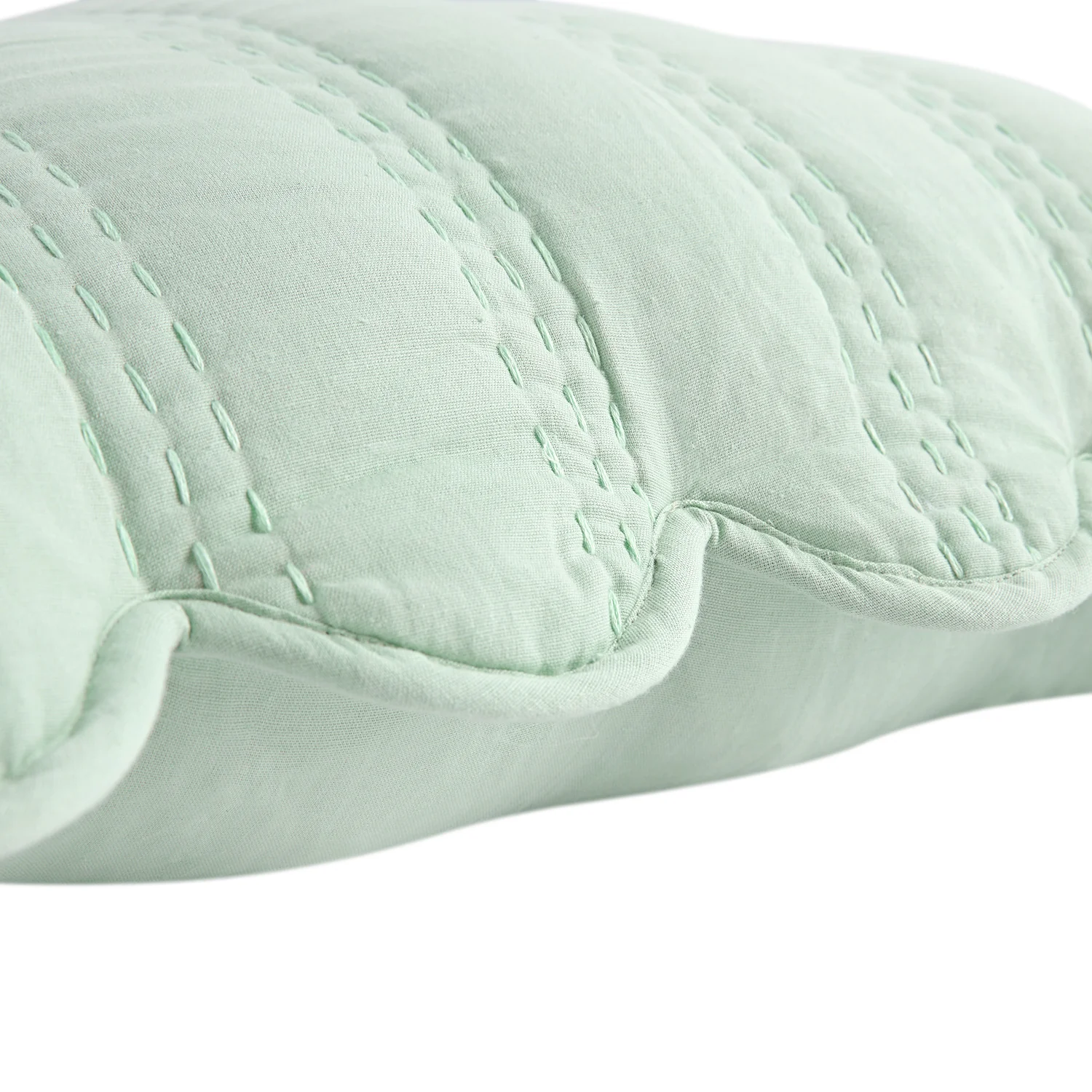 Matilda Seafoam Green Scallop Quilted Linen Blend Continental Square Pillowcases - Pair - Image 3