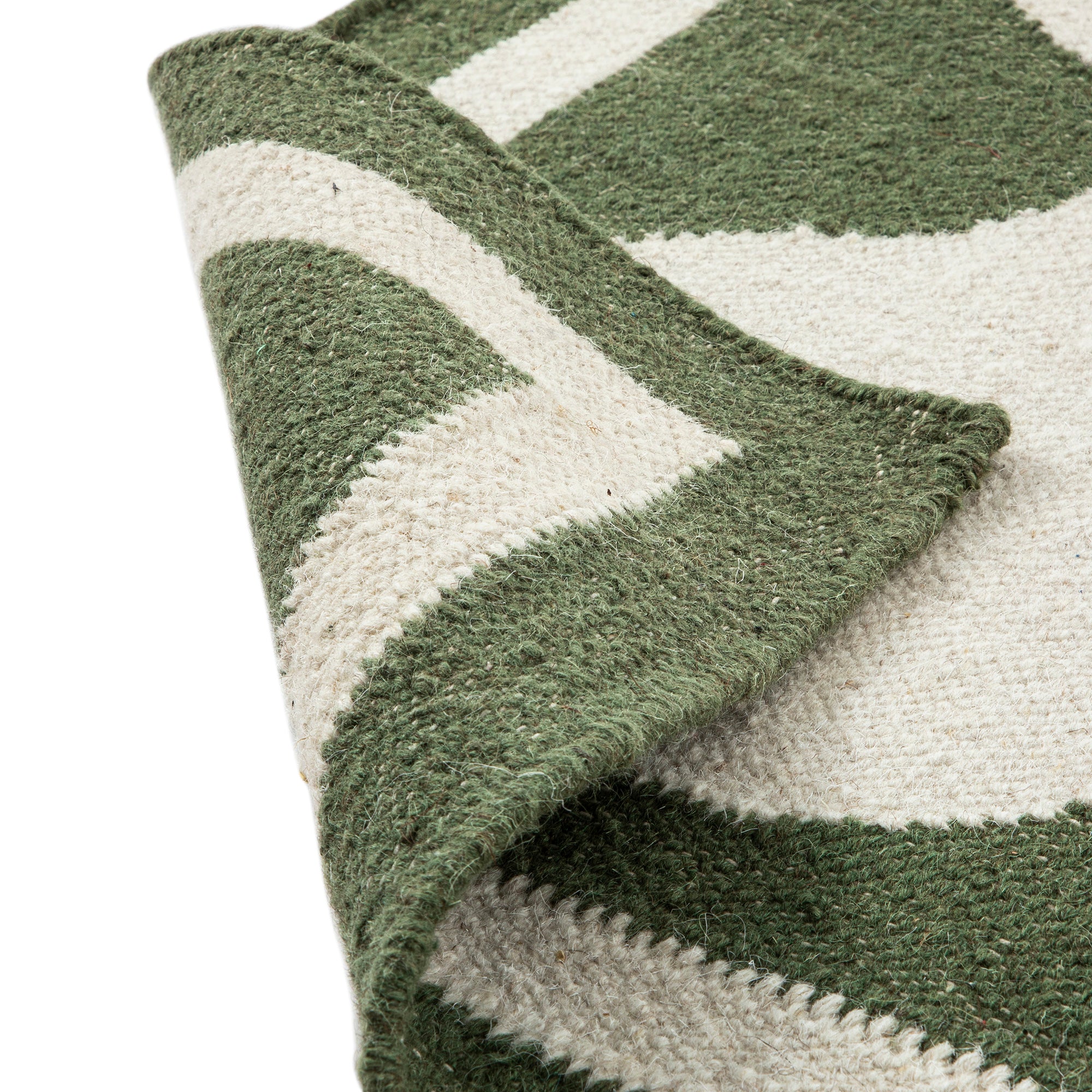 Matilda Olive Green Scallop Border Handwoven Wool Rug - Image 6
