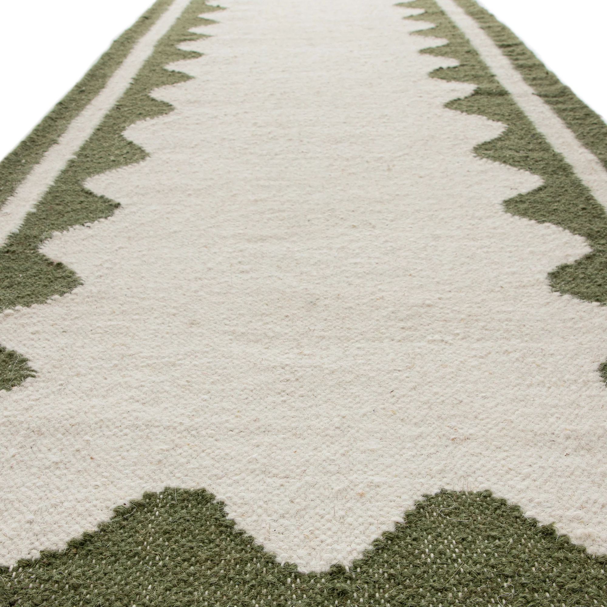 Matilda Olive Green Scallop Border Handwoven Wool Runner - Image 4