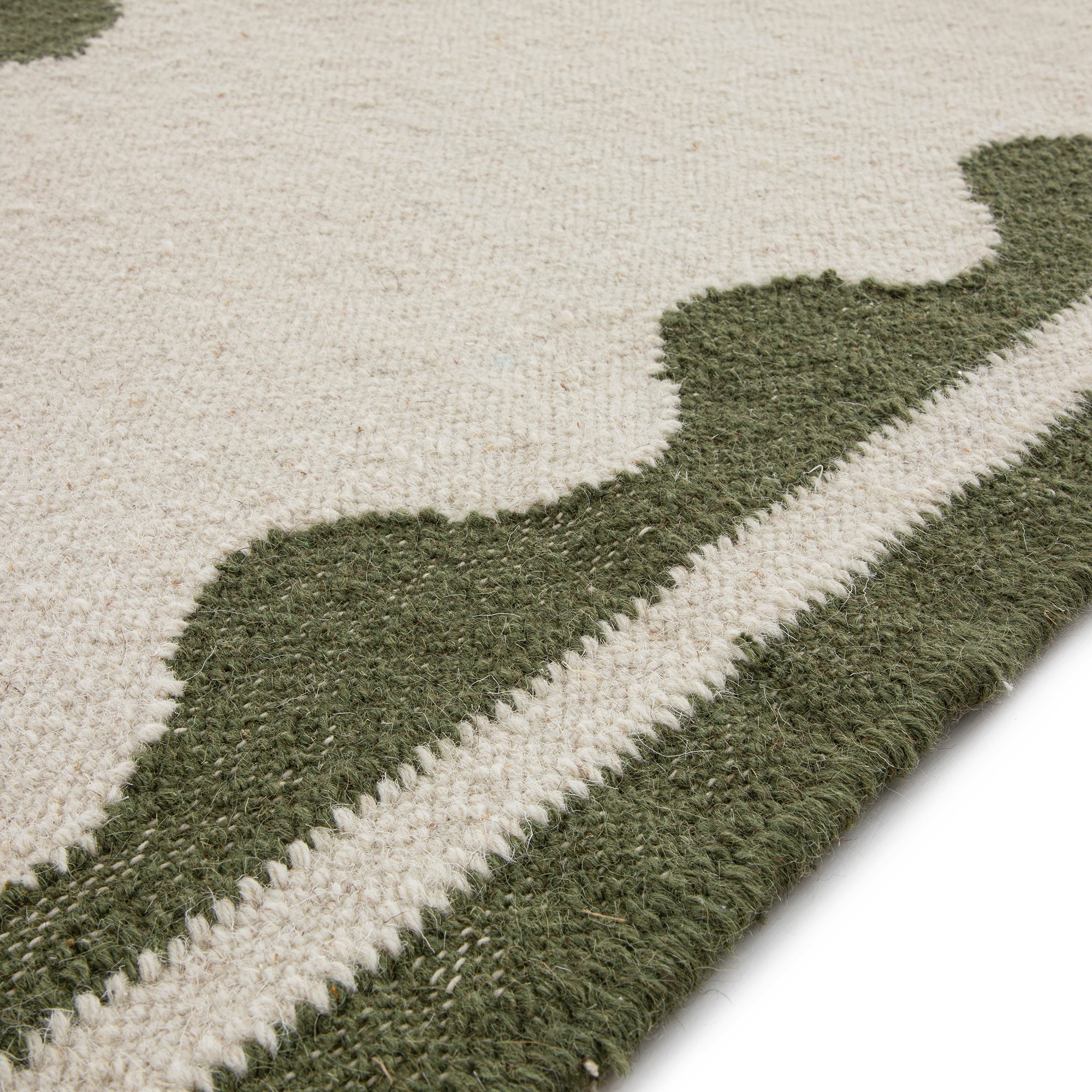 Matilda Olive Green Scallop Border Handwoven Wool Runner - Image 6