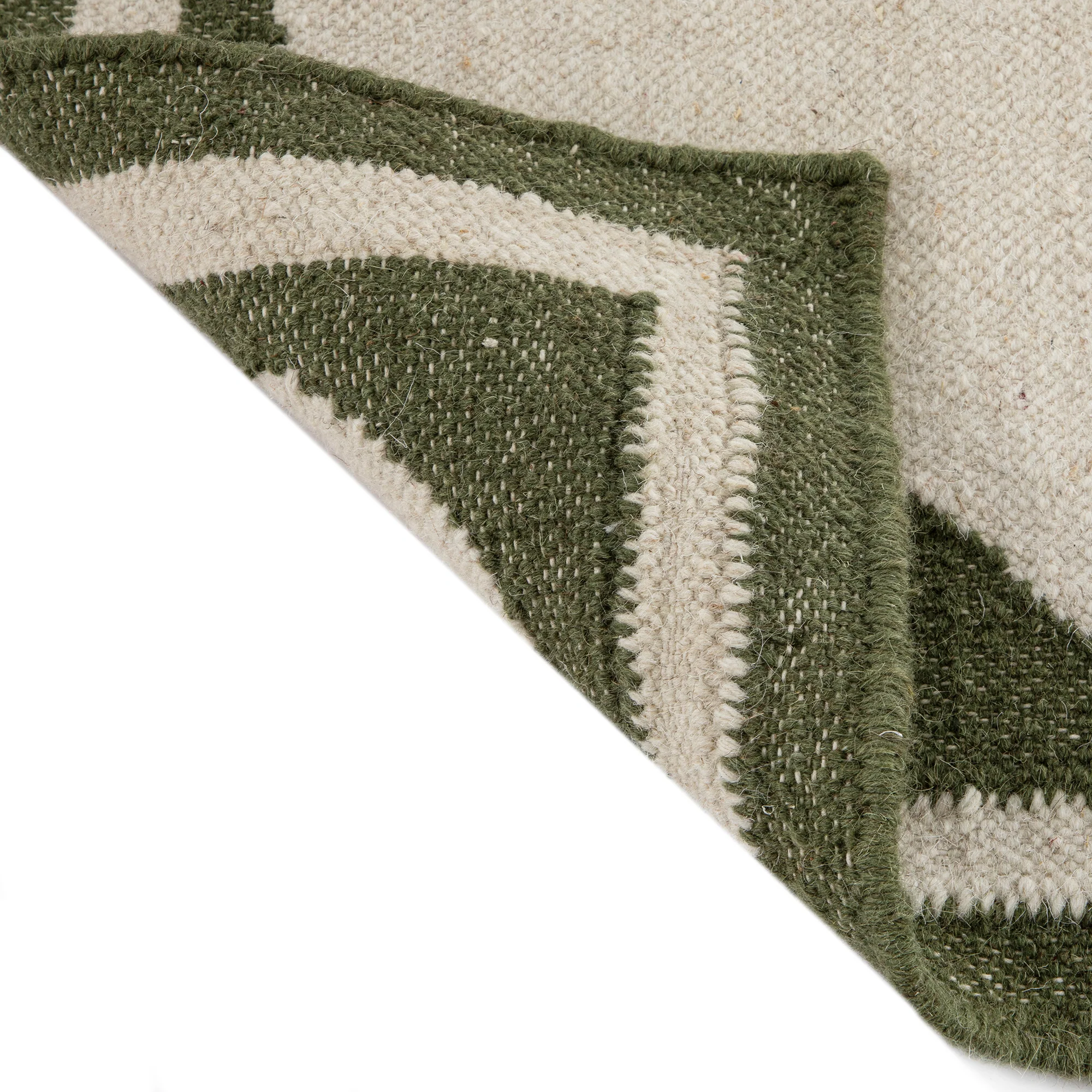 Matilda Olive Green Scallop Border Handwoven Wool Runner - Image 7