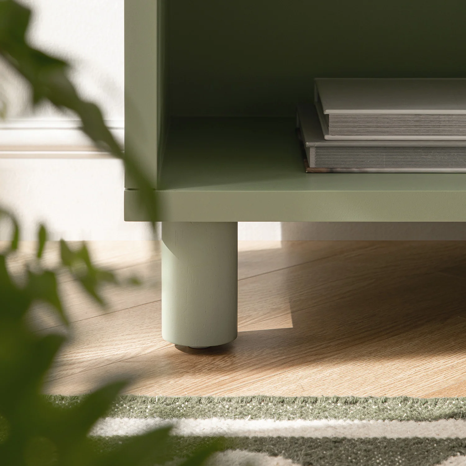 Maude 1 Drawer Bedside Table, Muted Pistachio Ash with Raffia - Image 5