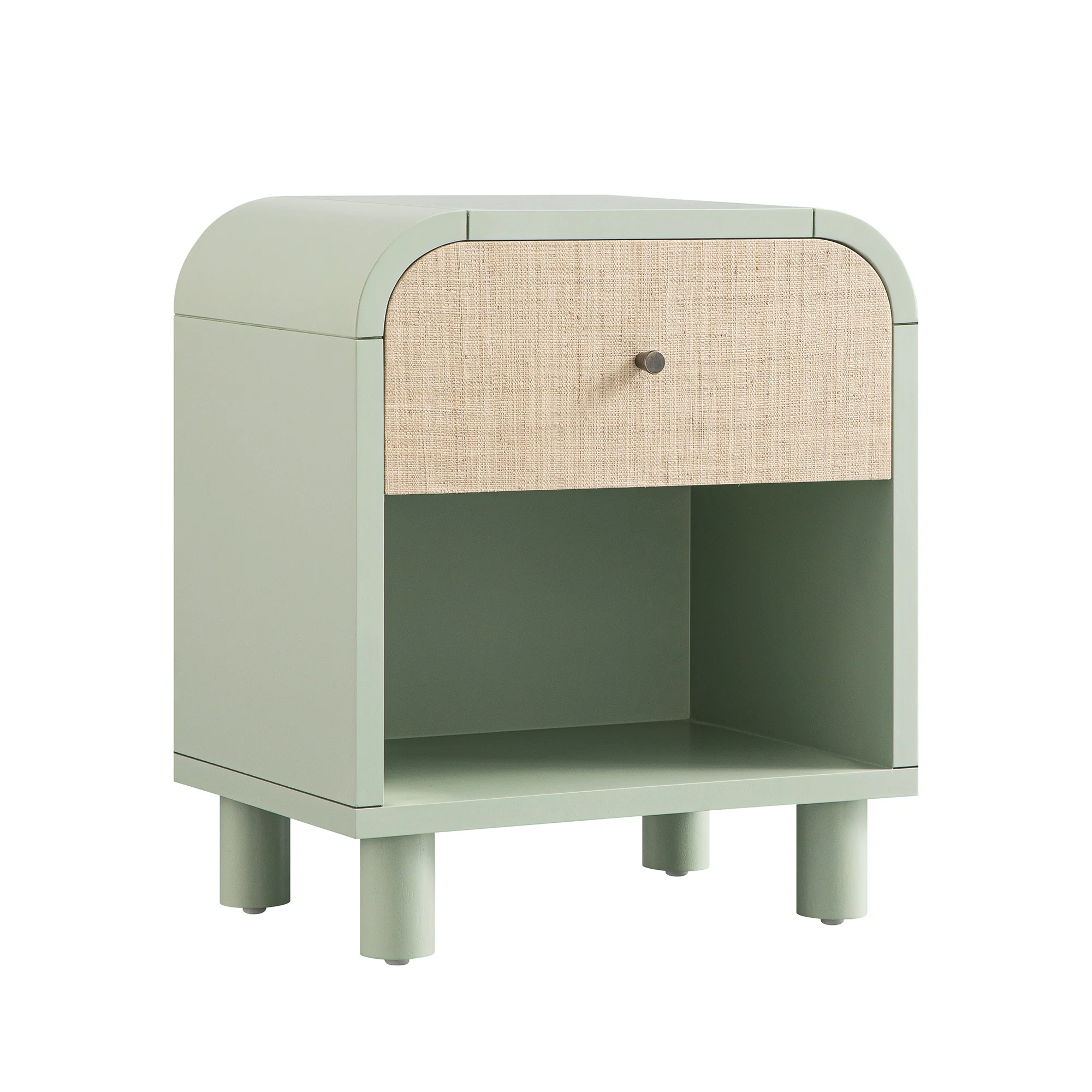 Maude 1 Drawer Bedside Table, Muted Pistachio Ash with Raffia - Image 7