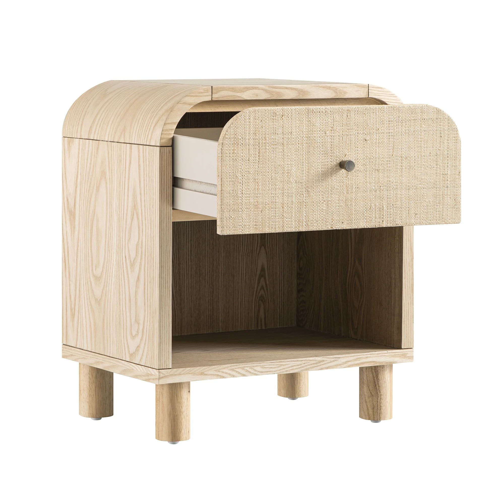 Maude 1 Drawer Bedside Table, Natural Ash with Raffia - Image 9