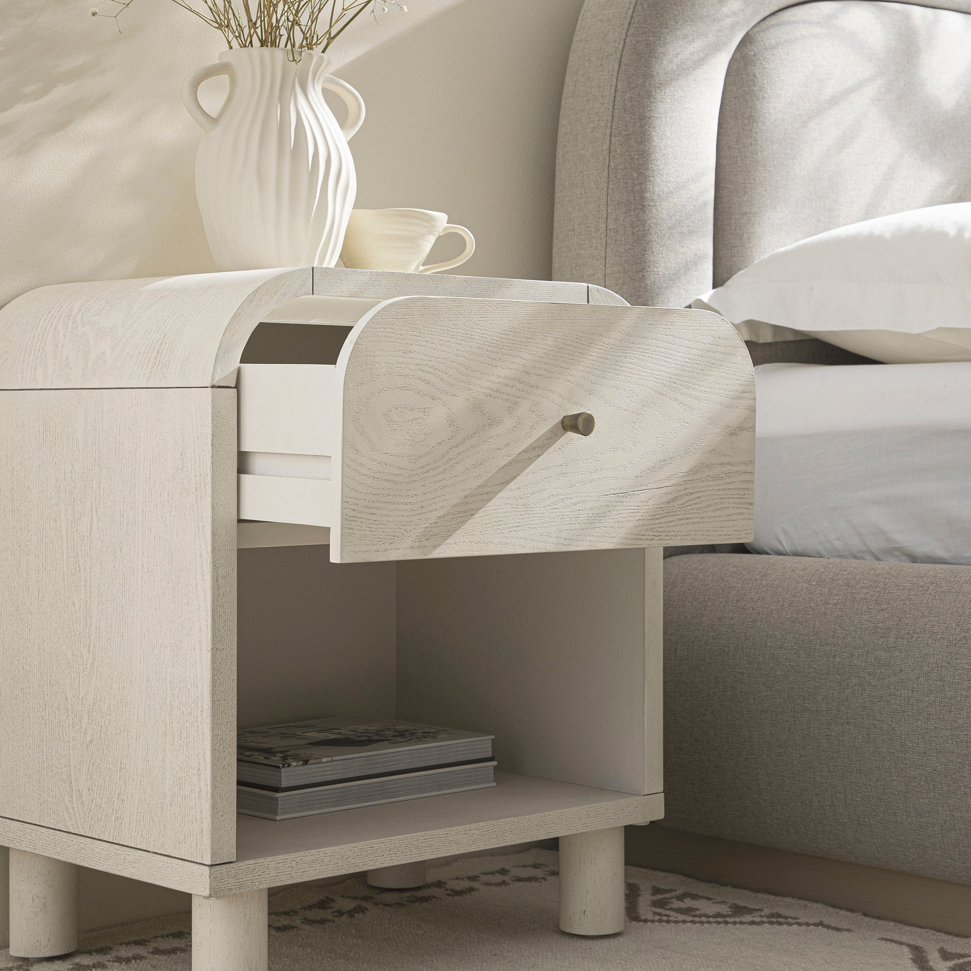Maude 1 Drawer Bedside Table, Washed White Ash - Image 3