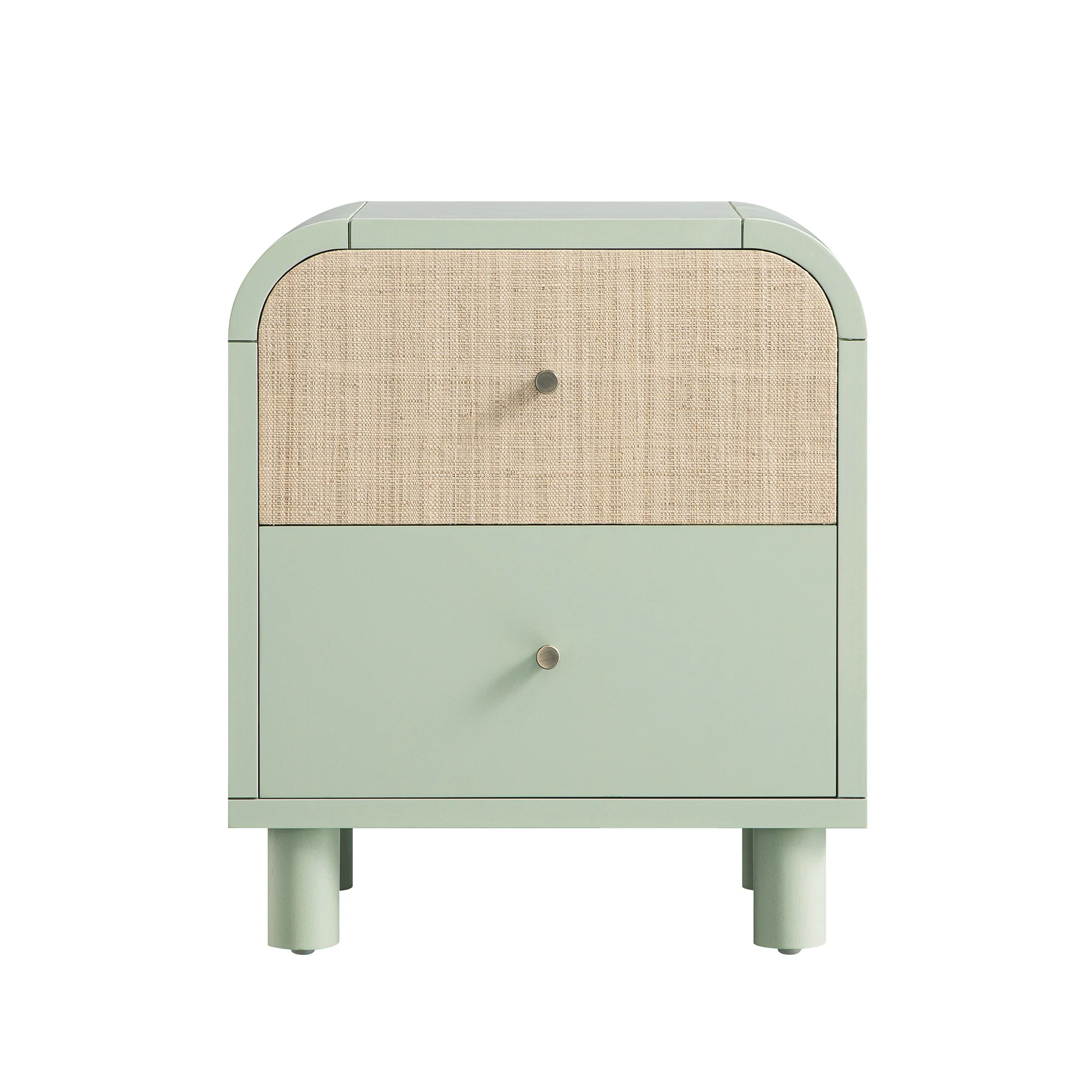 Maude 2 Drawer Bedside Table, Muted Pistachio Ash with Raffia - Image 6