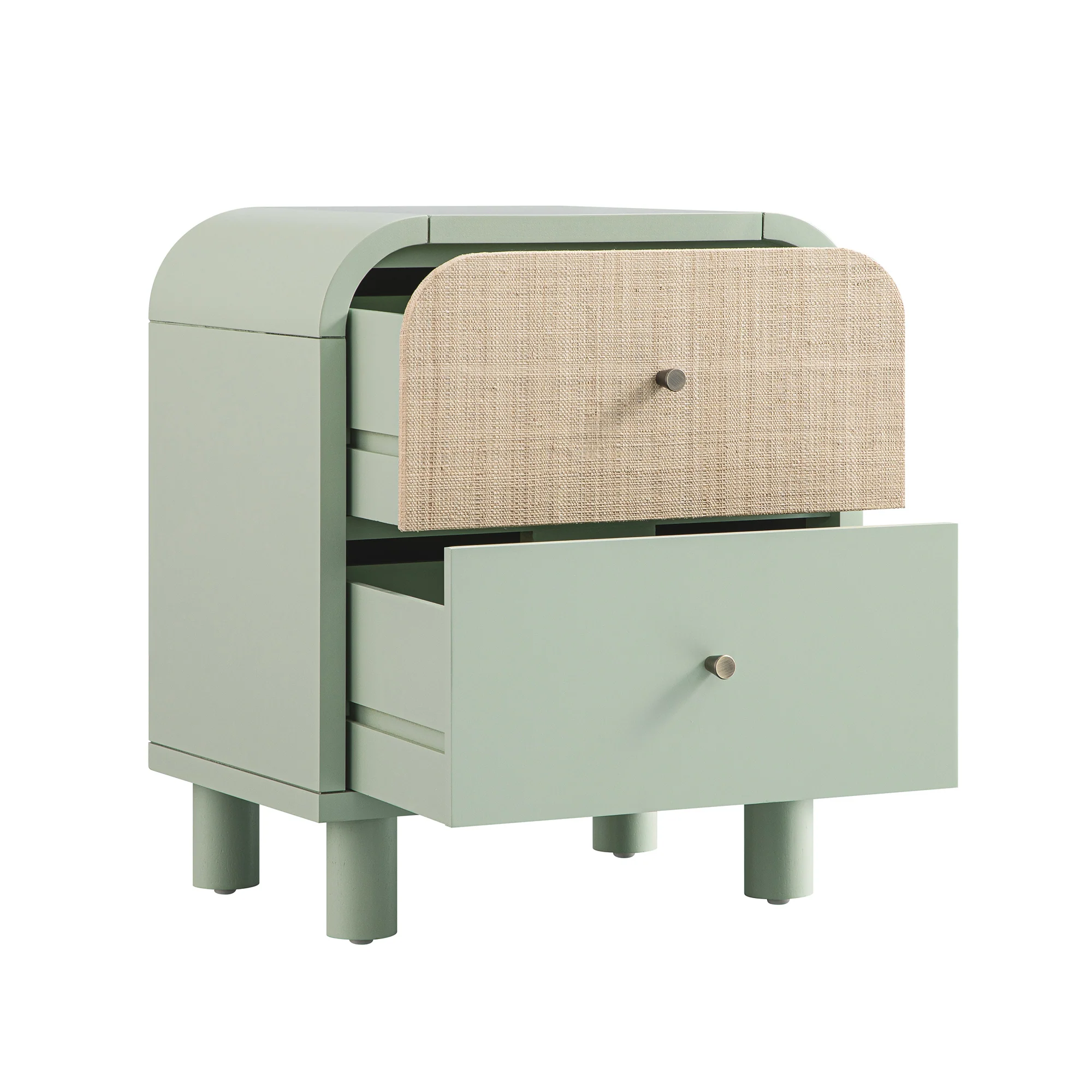 Maude 2 Drawer Bedside Table, Muted Pistachio Ash with Raffia - Image 9