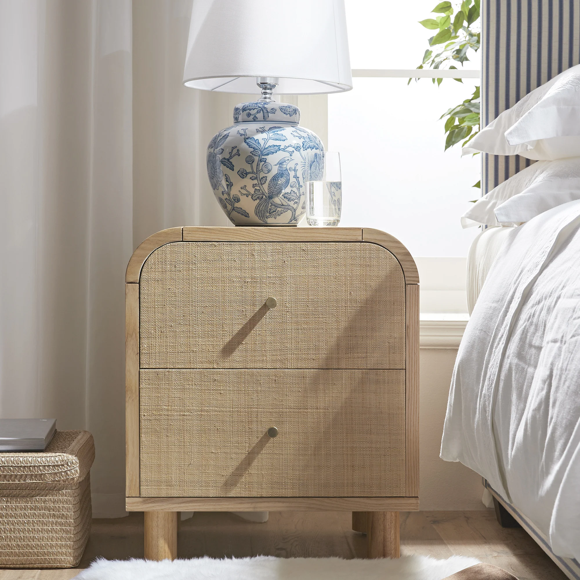 Maude 2 Drawer Bedside Table, Natural Ash with Raffia - Image 2
