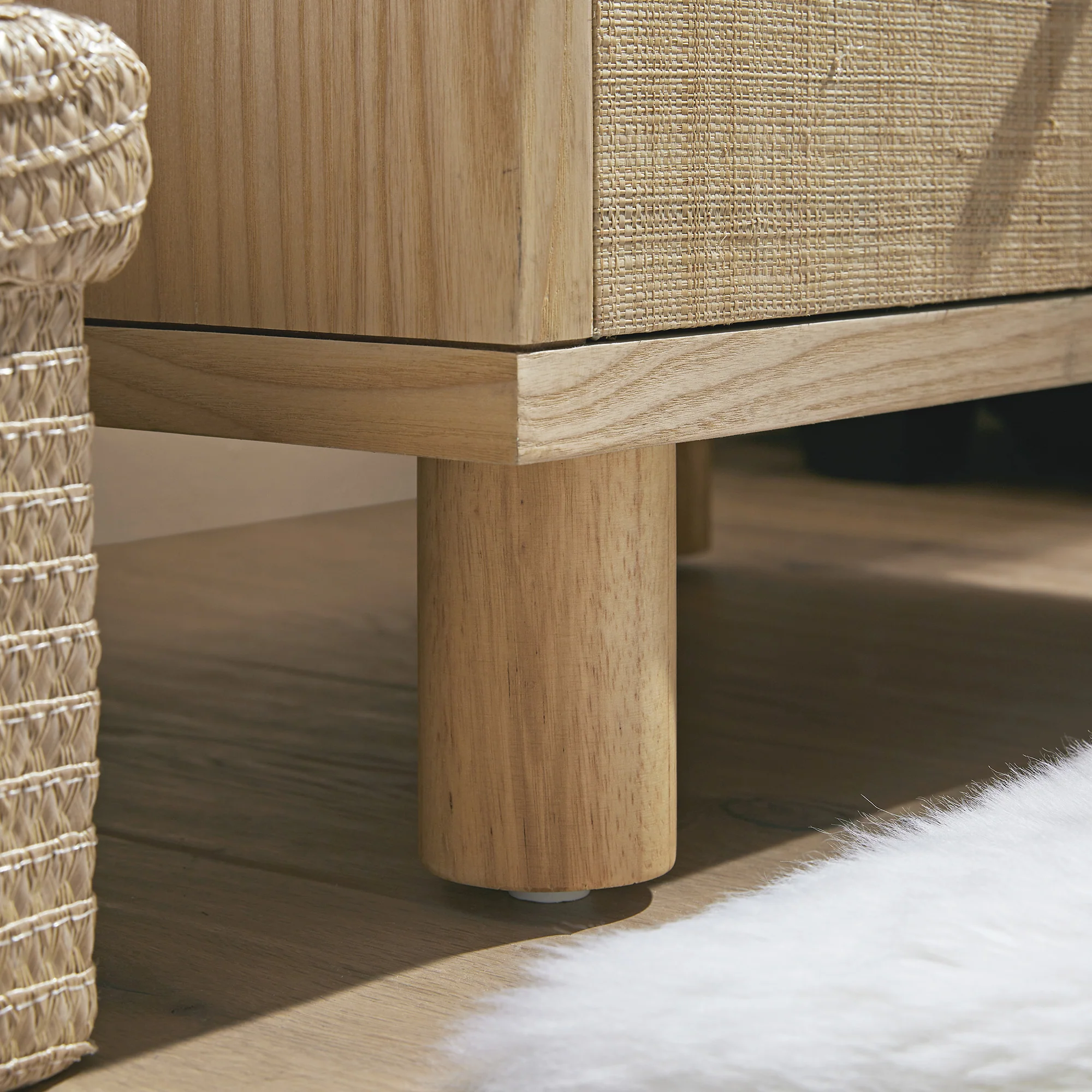 Maude 2 Drawer Bedside Table, Natural Ash with Raffia - Image 4