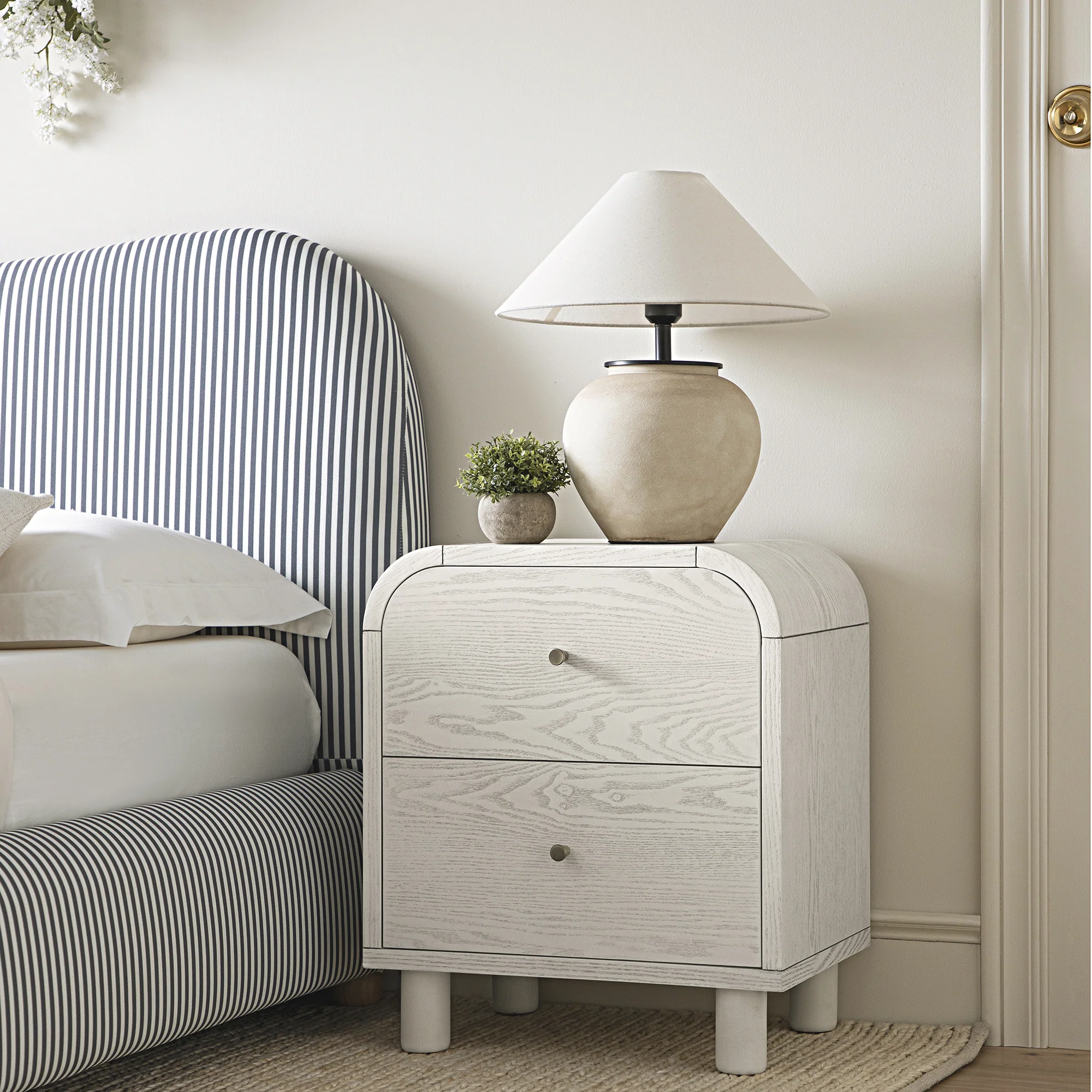 Maude 2 Drawer Bedside Table, Washed White Ash - Image 2