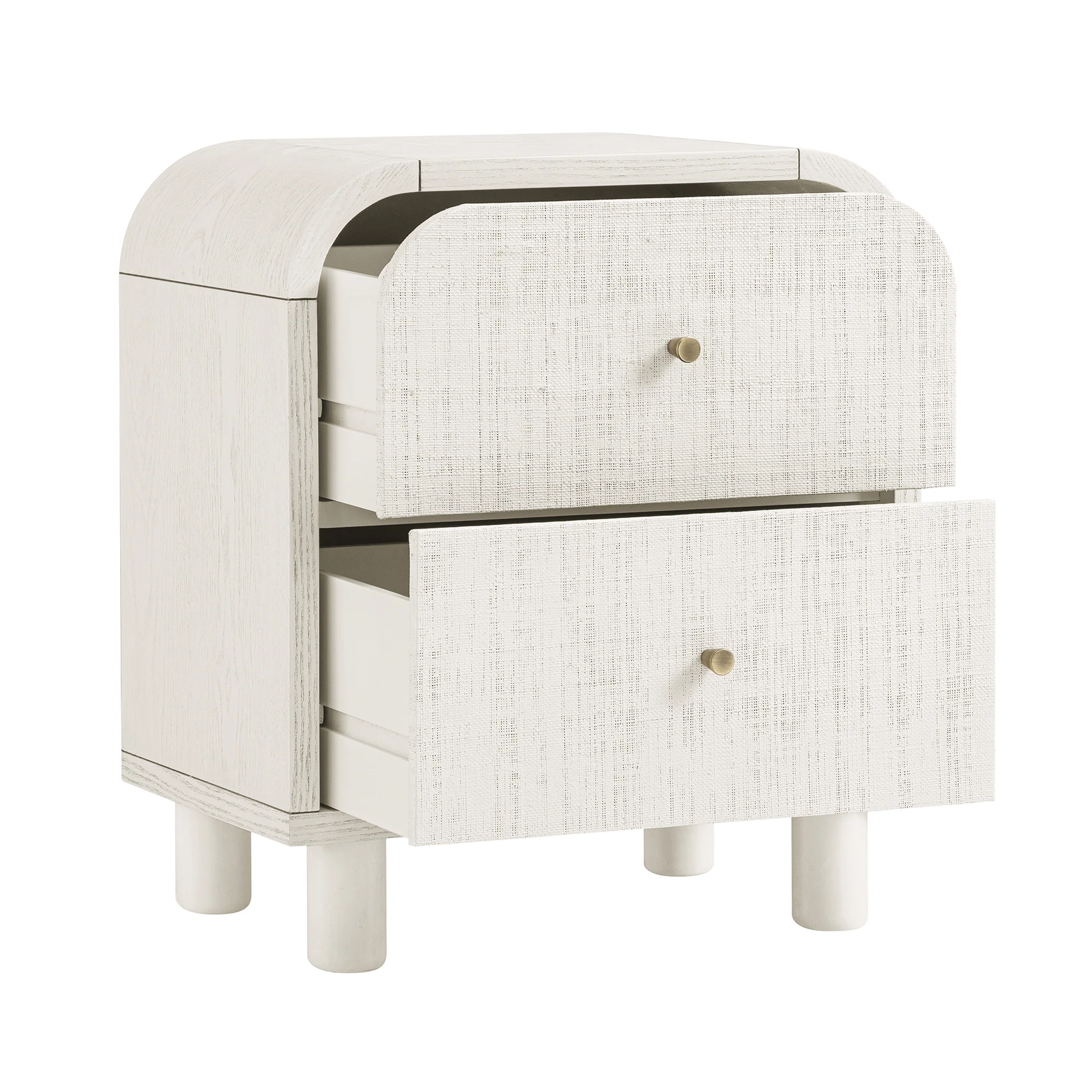 Maude 2 Drawer Bedside Table, Washed White Ash with Raffia - Image 9