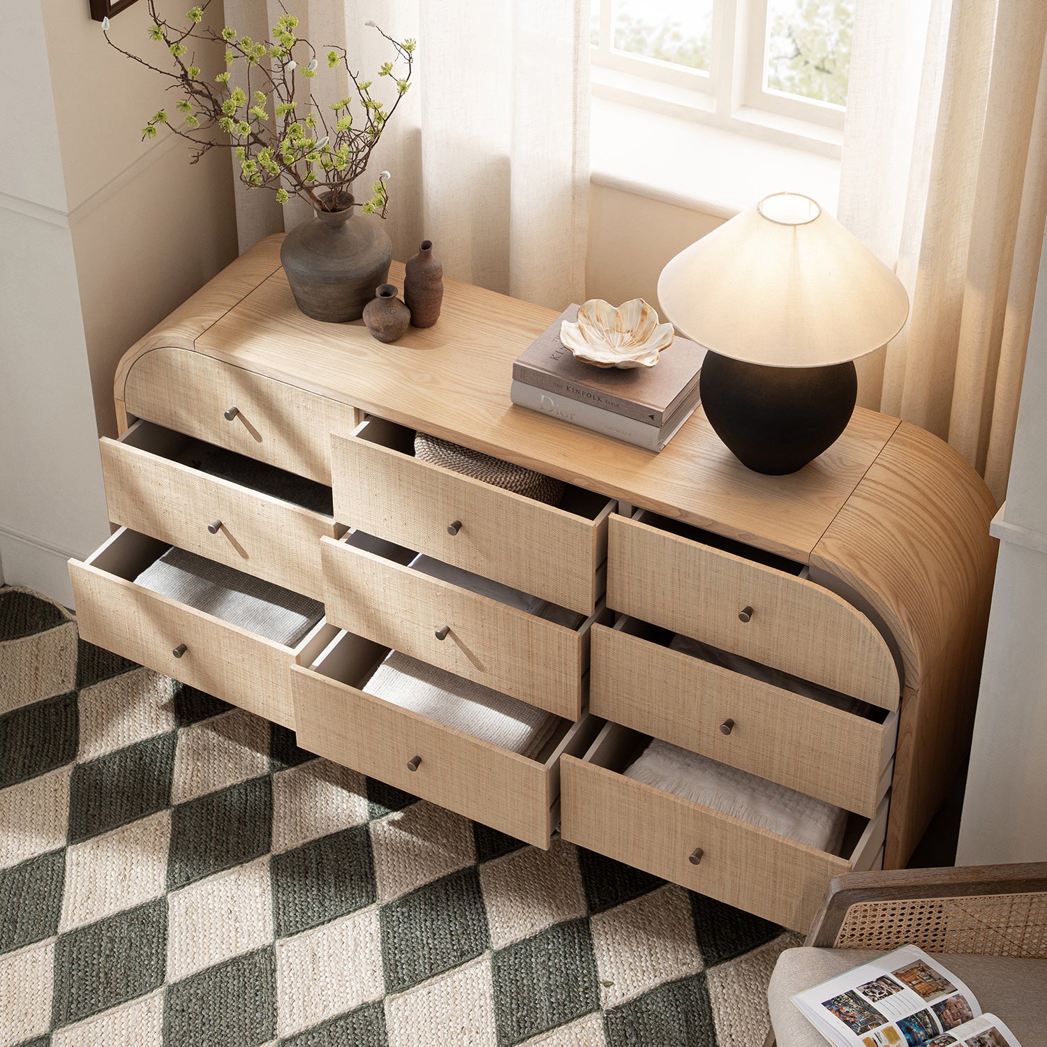 Maude 9 Drawer Chest, Natural Ash with Raffia - Image 3