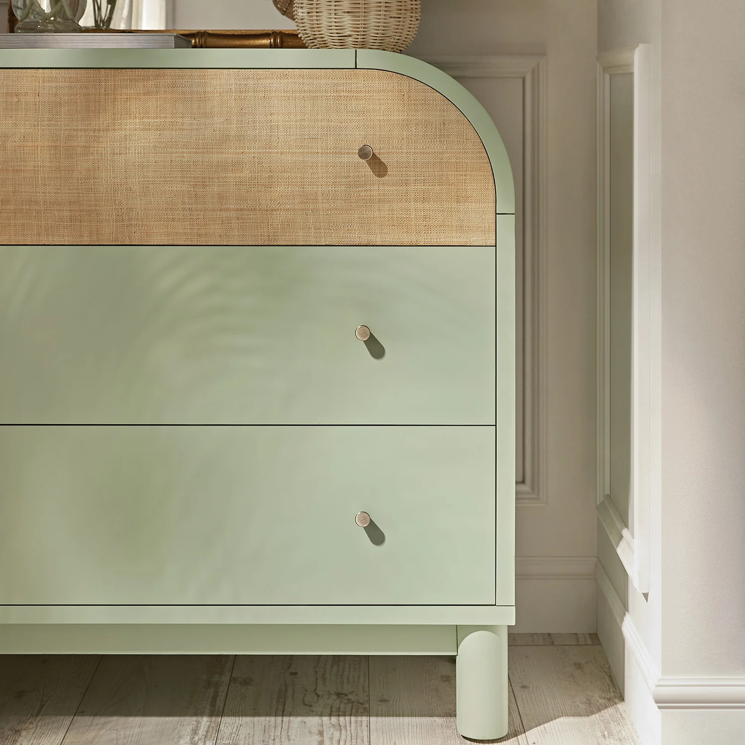 Maude Chest of 3 Drawers, Muted Pistachio Ash with Raffia - Image 4