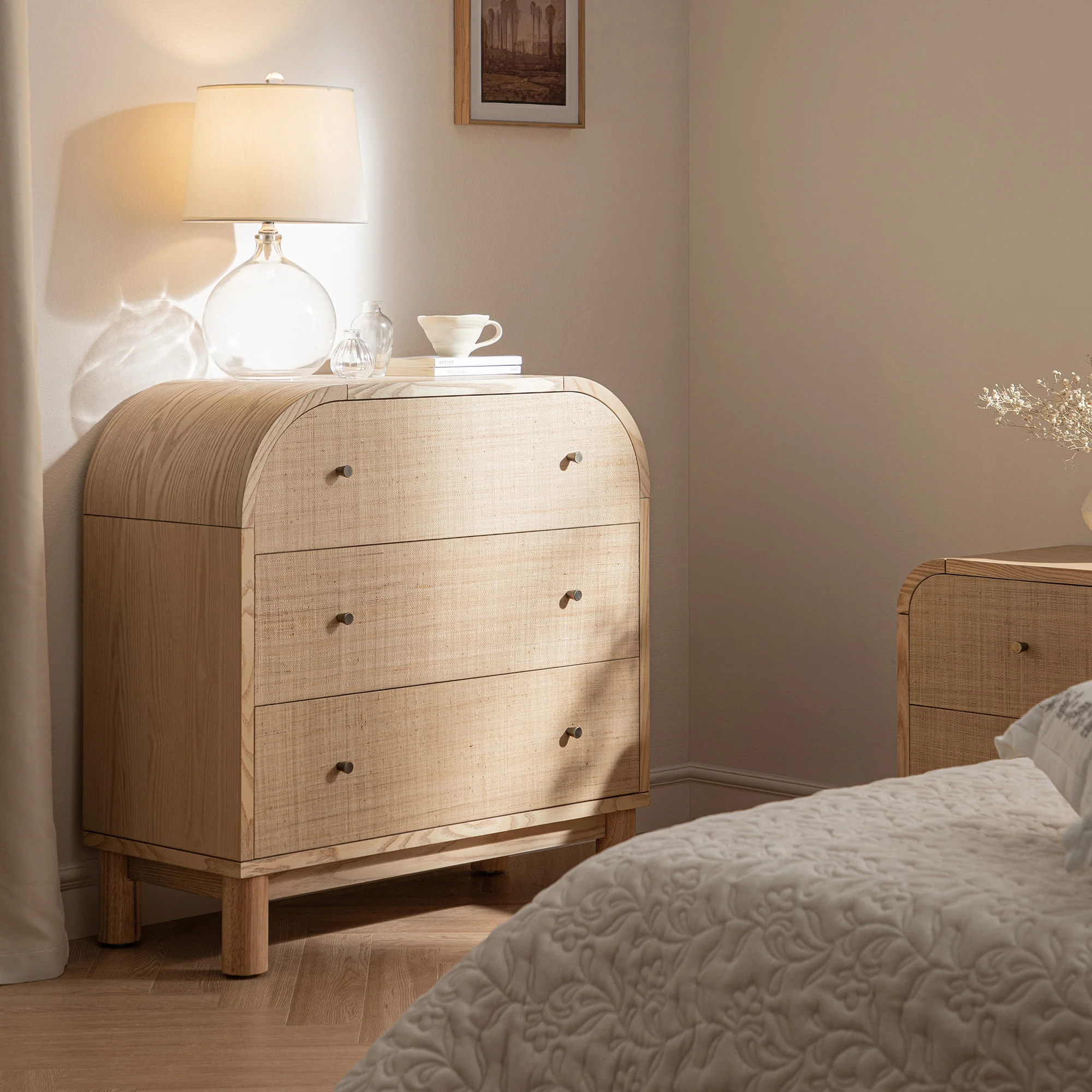 Maude Chest of 3 Drawers, Natural Ash with Raffia - Image 2