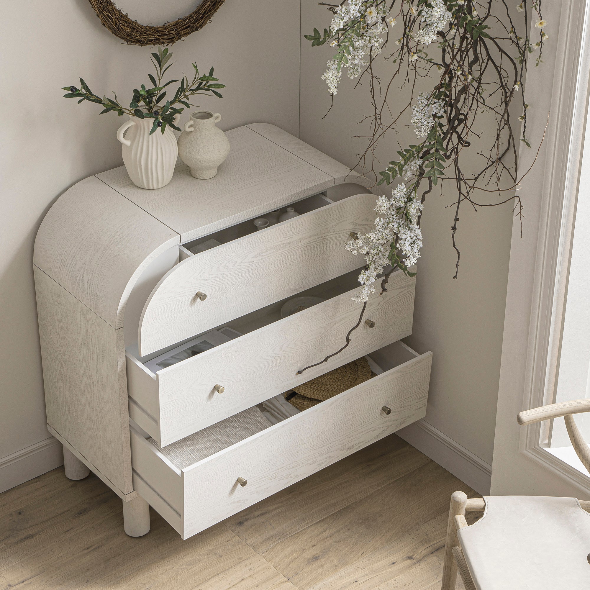 Maude Chest of 3 Drawers, Washed White Ash - Image 4