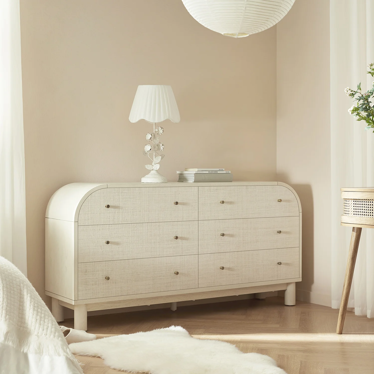 Maude Chest of 6 Drawers, Washed White Ash with Raffia - Image 2