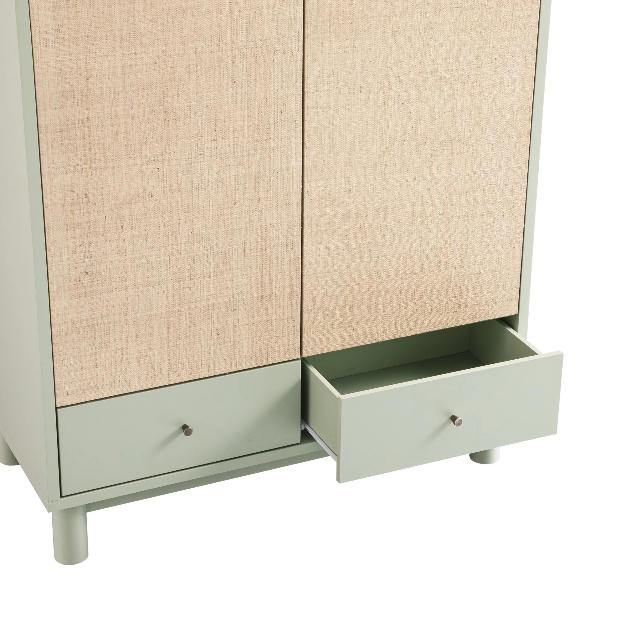 Maude Double Wardrobe, Muted Pistachio Ash with Raffia - Image 15