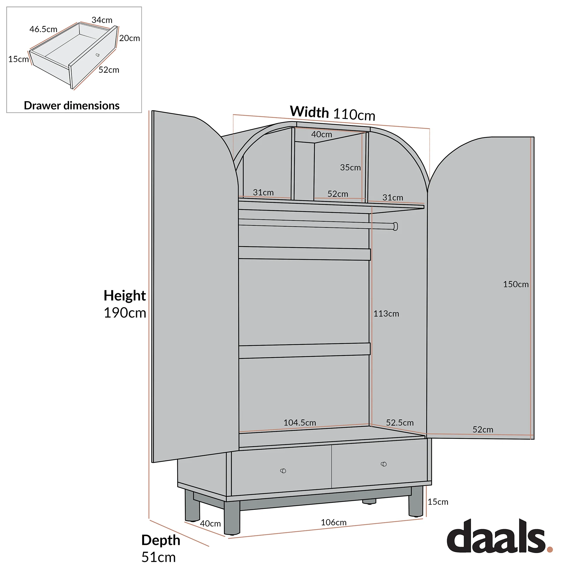 Maude Double Wardrobe, Natural Ash - Image 9