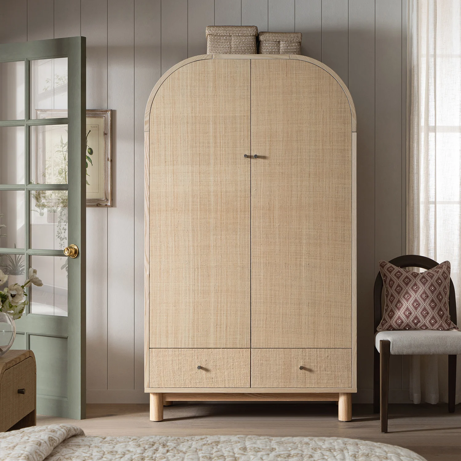 Maude Double Wardrobe, Natural Ash with Raffia - Image 2