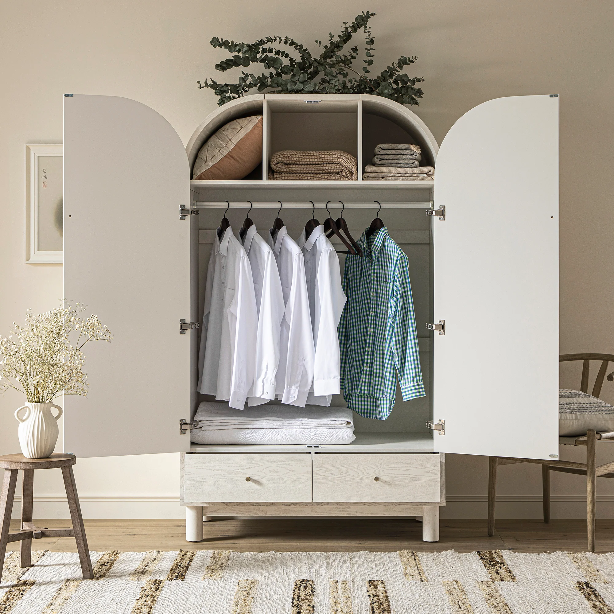 Maude Double Wardrobe, Washed White Ash - Image 3