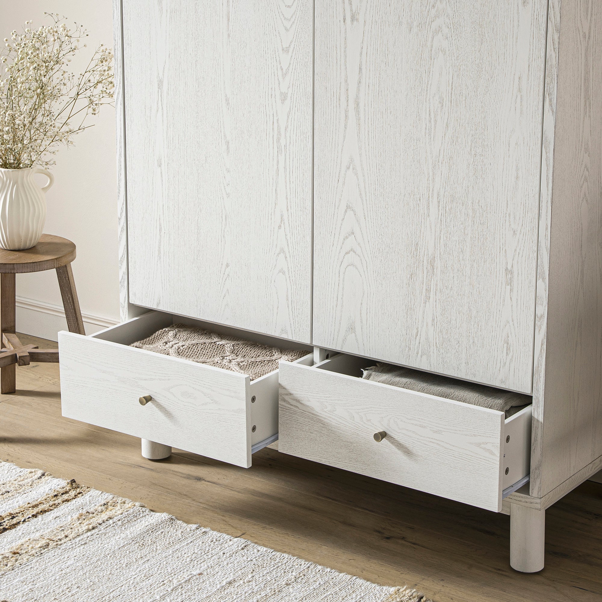 Maude Double Wardrobe, Washed White Ash - Image 7