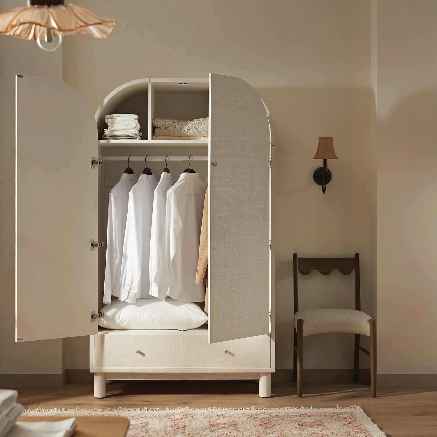 Maude Double Wardrobe, Washed White Ash with Raffia - Image 3
