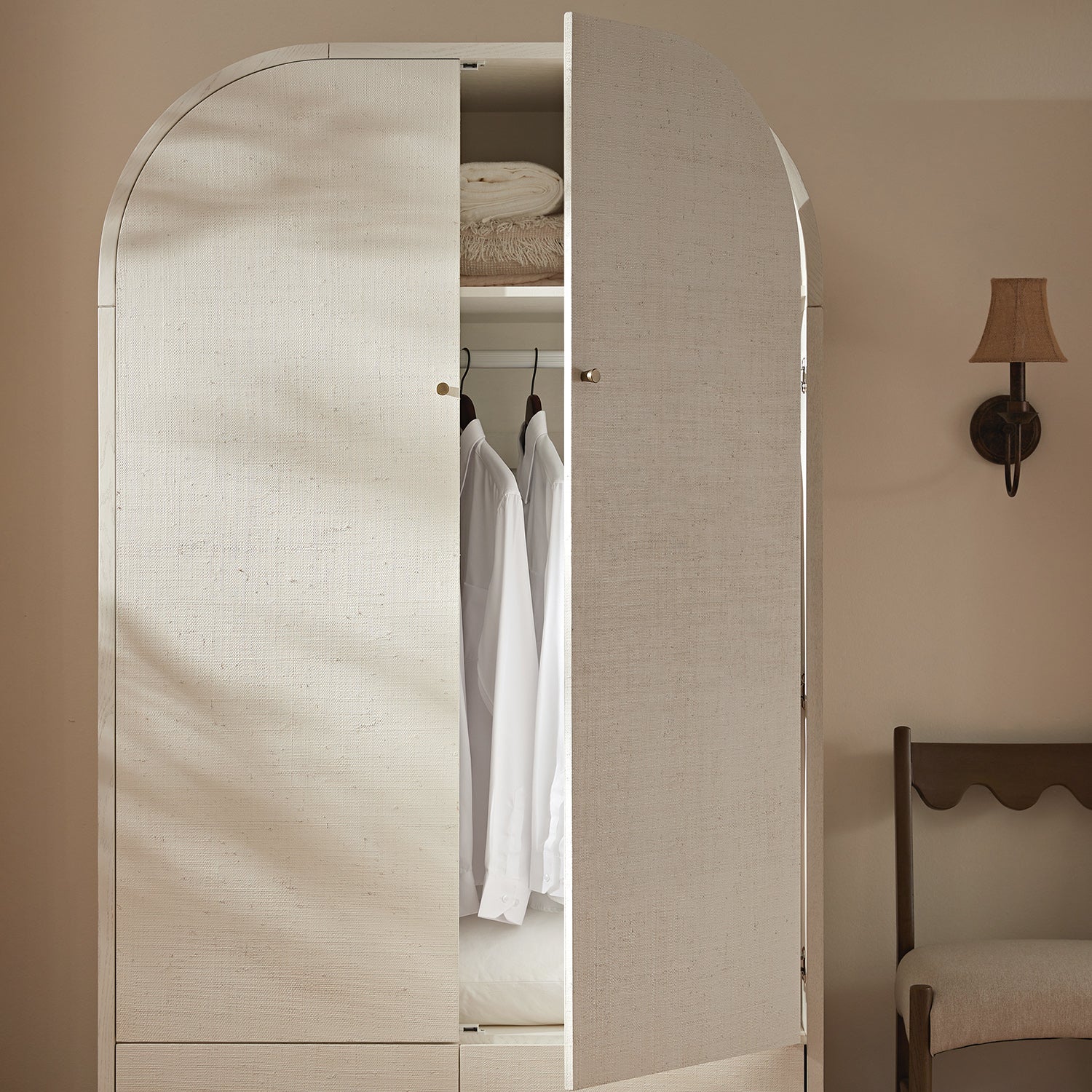 Maude Double Wardrobe, Washed White Ash with Raffia - Image 5