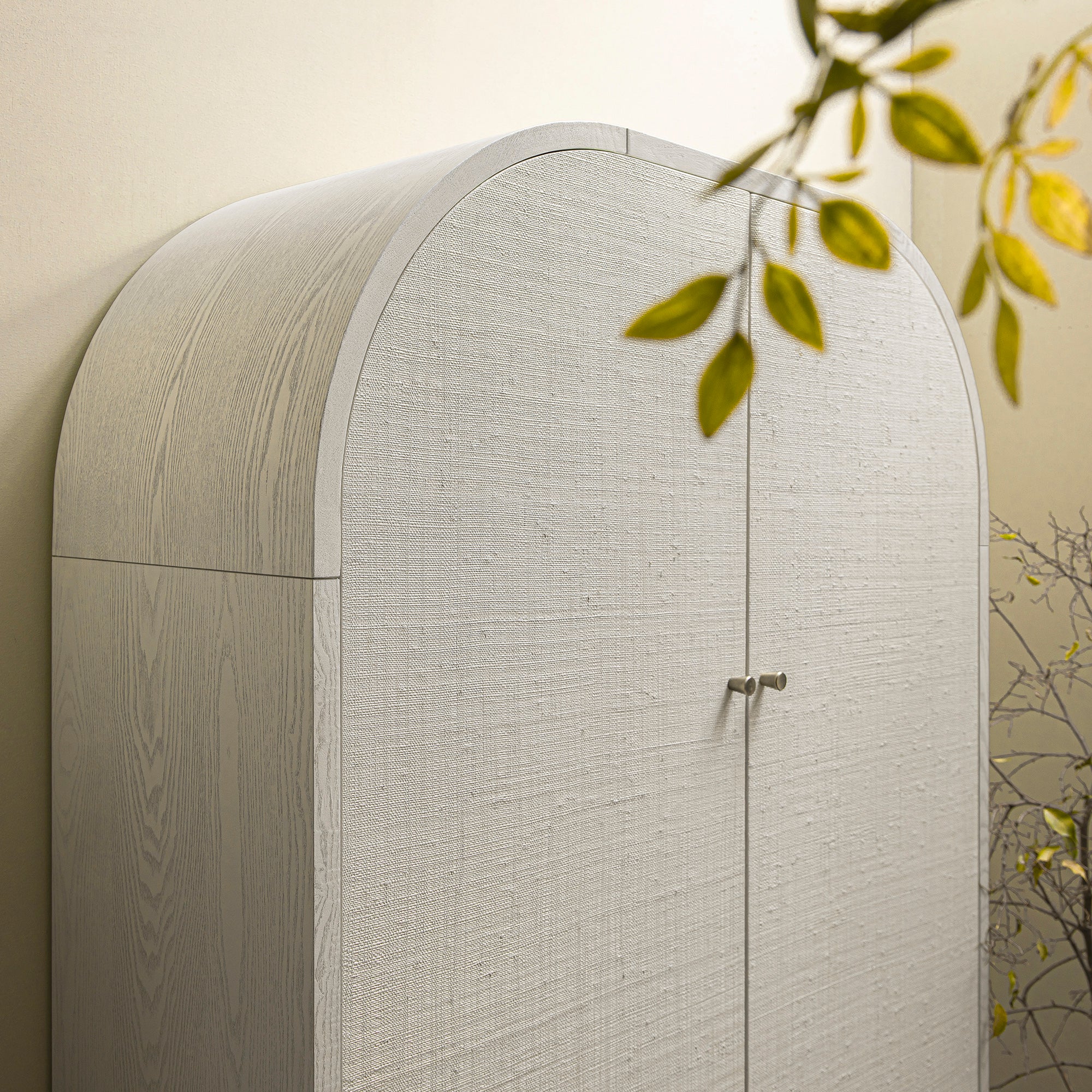 Maude Large Storage Cabinet, Washed White Ash with Raffia - Image 5