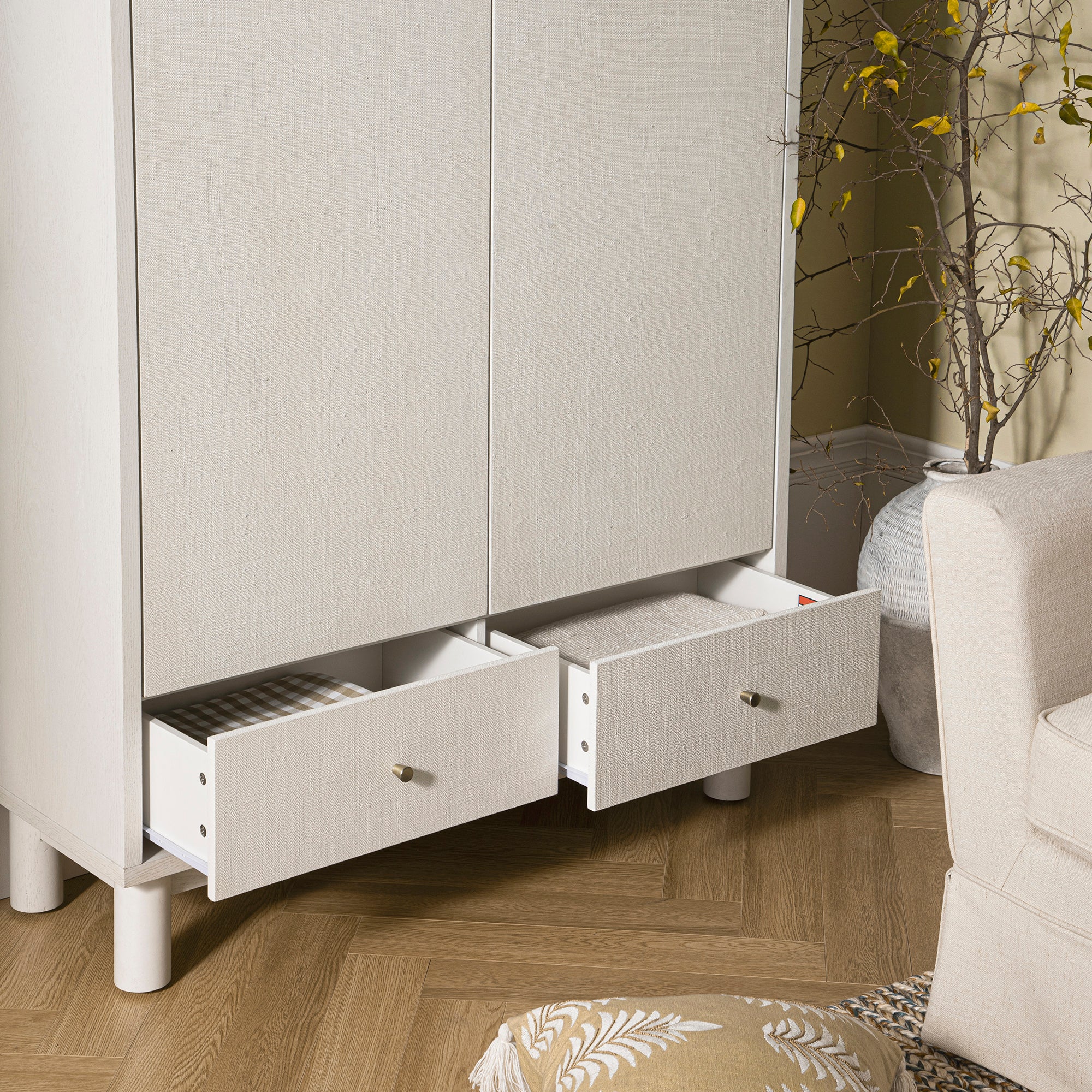 Maude Large Storage Cabinet, Washed White Ash with Raffia - Image 6