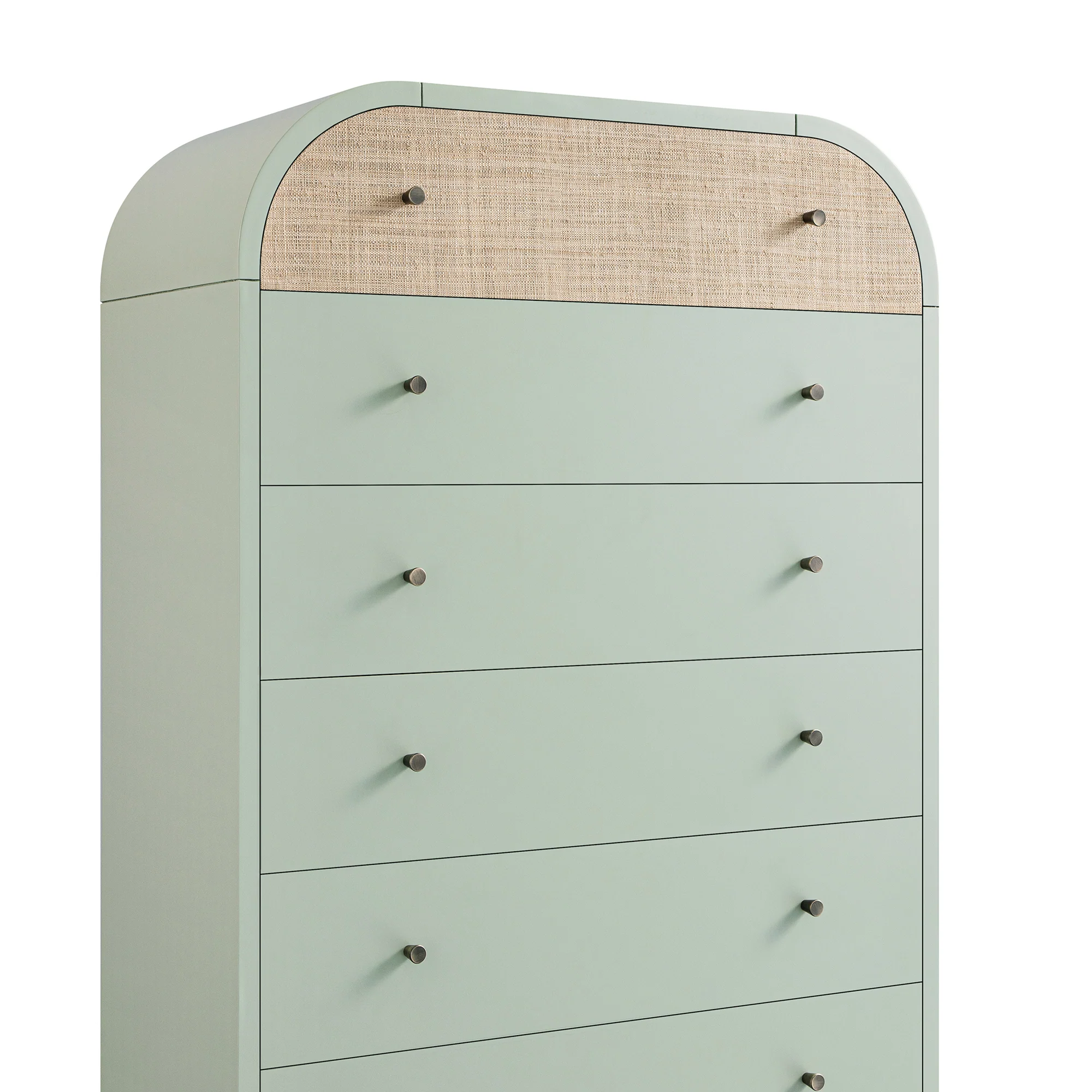 Maude Tall Chest, Muted Pistachio Ash with Raffia - Image 13
