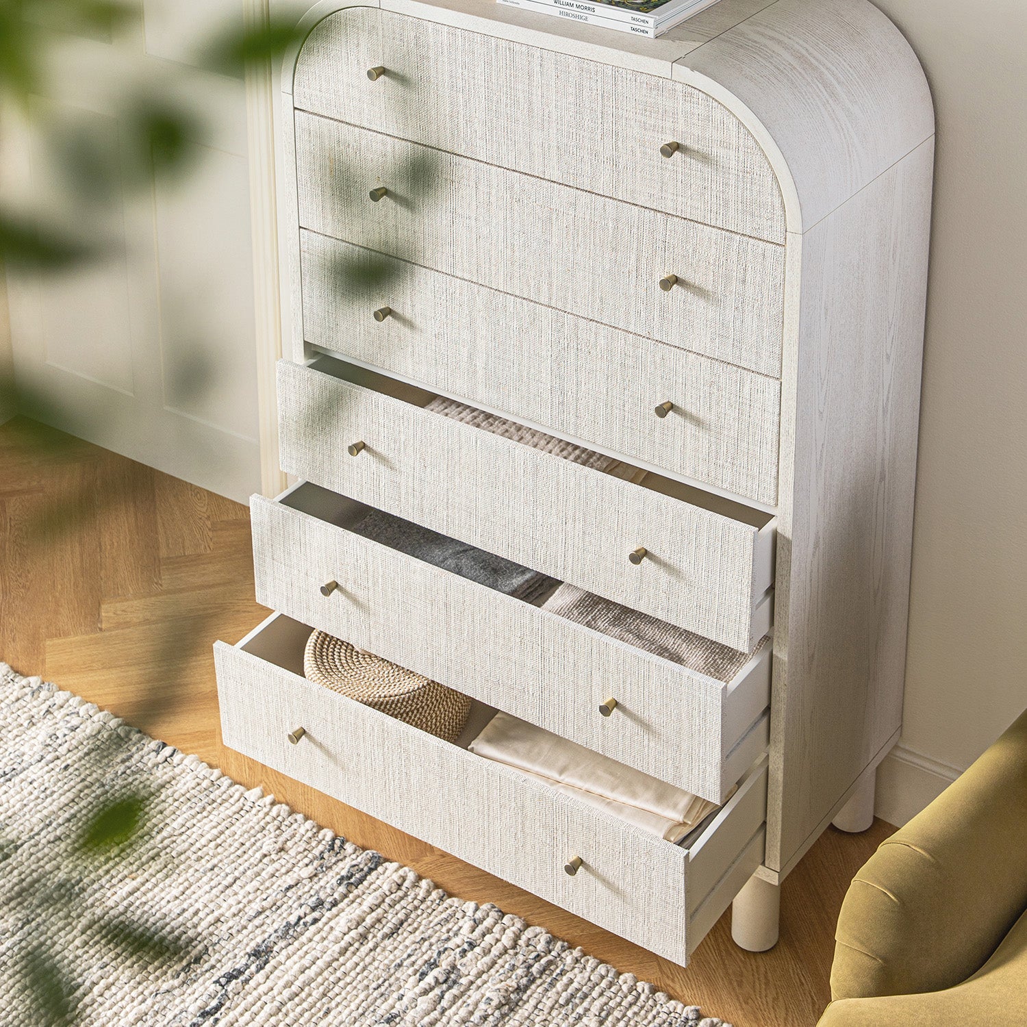 Maude Tall Chest, Washed White Ash with Raffia - Image 3