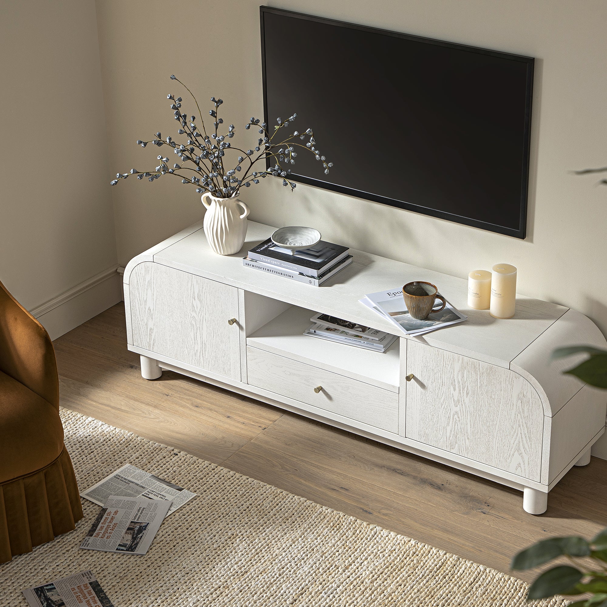 Maude TV Unit, Washed White Ash - Image 4