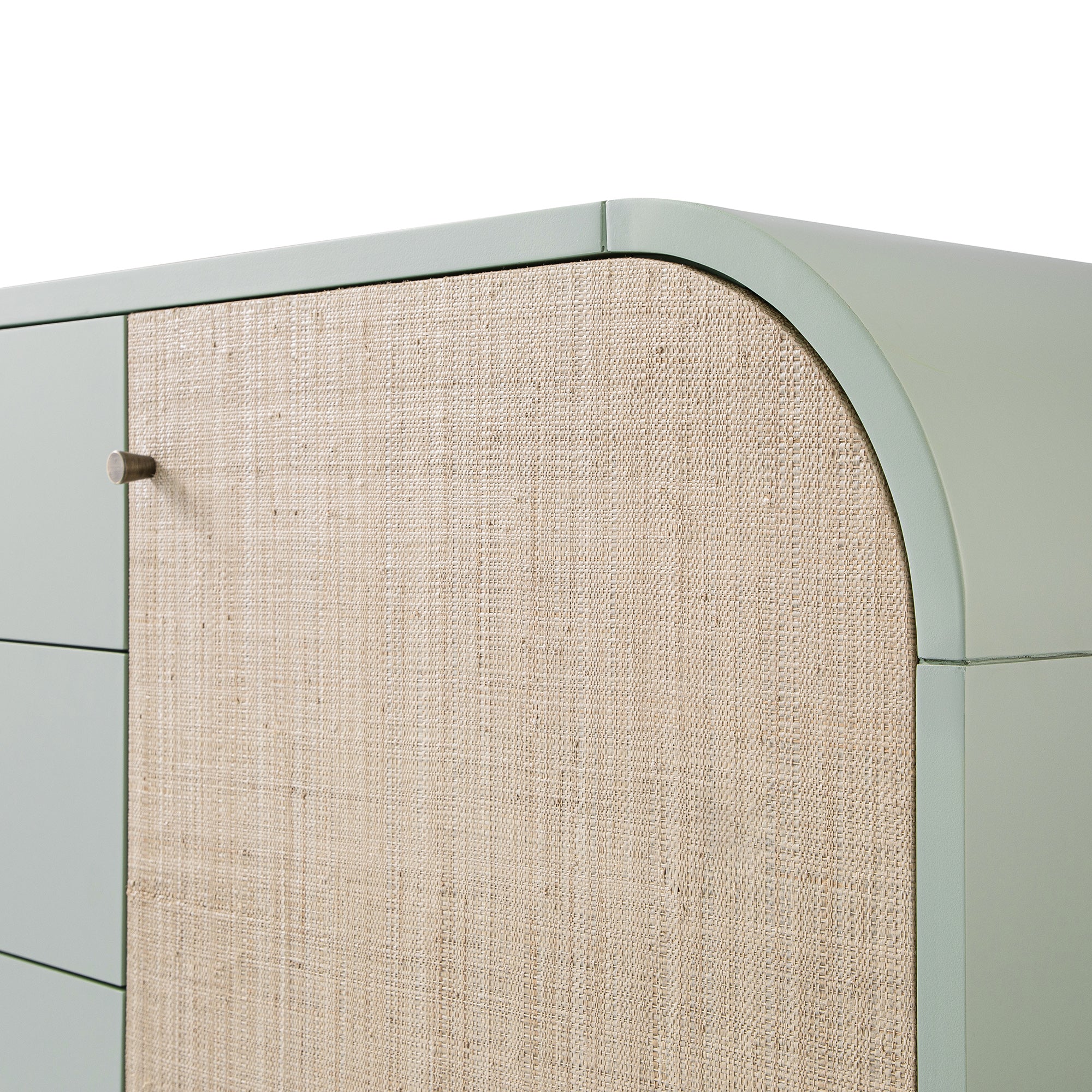 Maude Wide 3-Drawer Sideboard, Muted Pistachio Ash with Raffia - Image 10