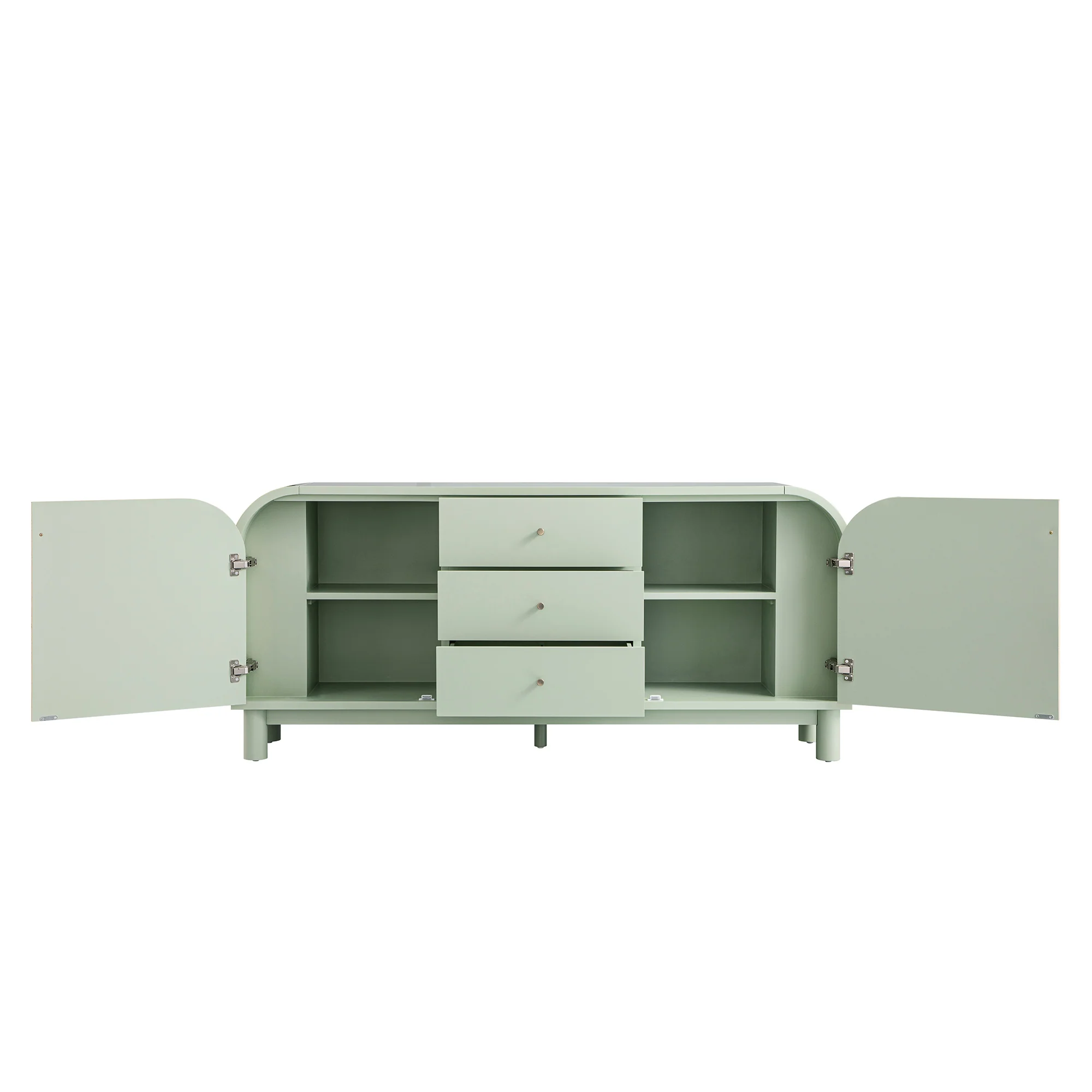 Maude Wide 3-Drawer Sideboard, Muted Pistachio Ash with Raffia - Image 3
