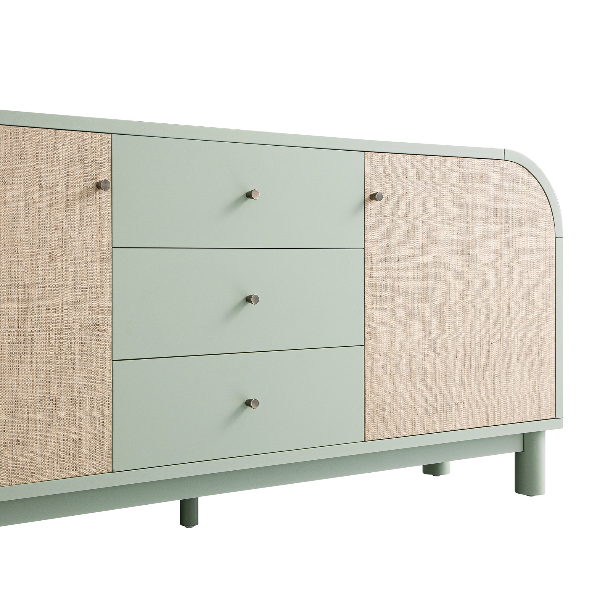 Maude Wide 3-Drawer Sideboard, Muted Pistachio Ash with Raffia - Image 8