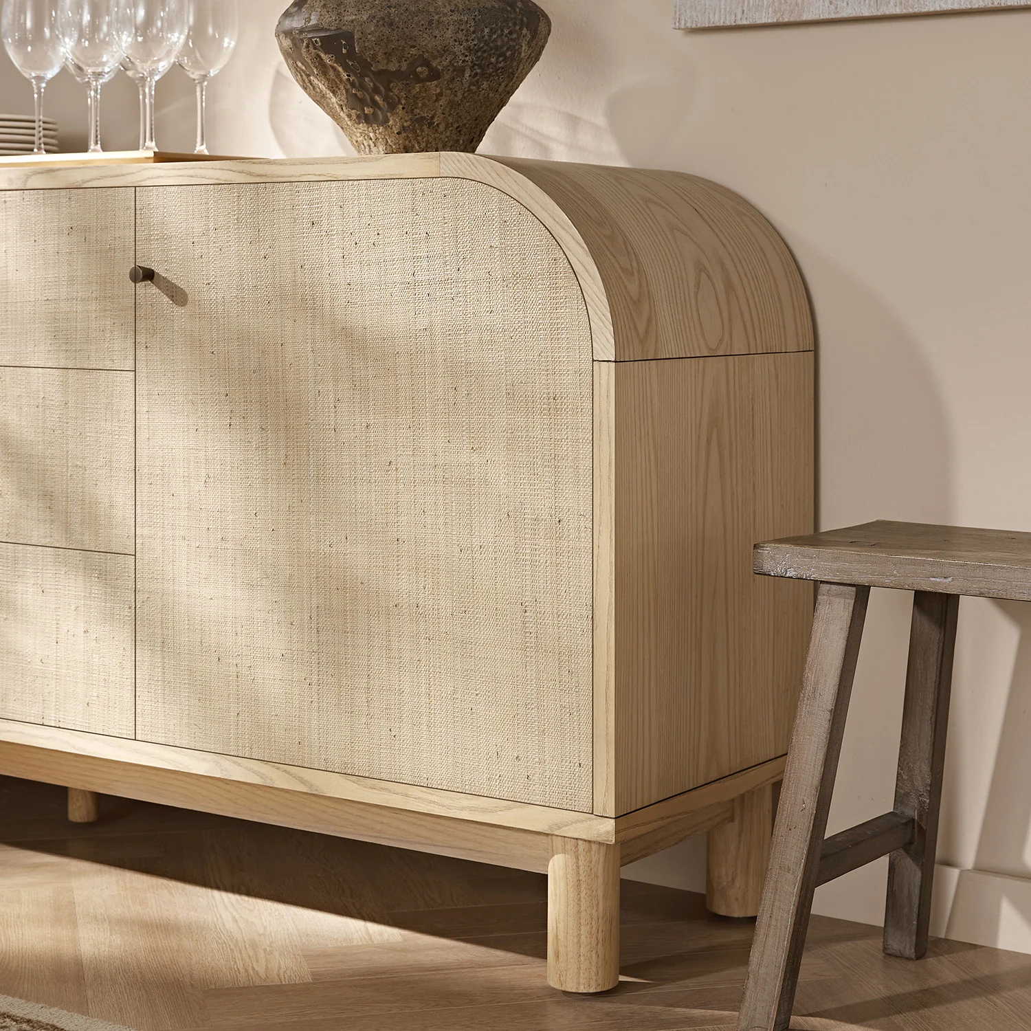 Maude Wide 3-Drawer Sideboard, Natural Ash with Raffia - Image 6