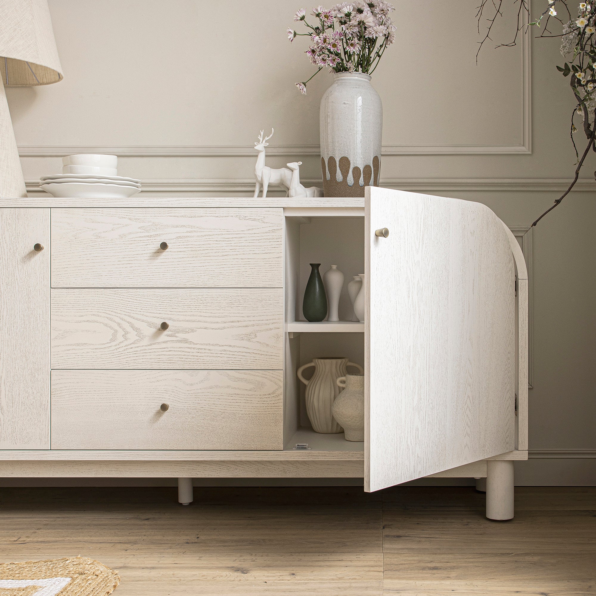 Maude Wide 3-Drawer Sideboard, Washed White Ash - Image 6