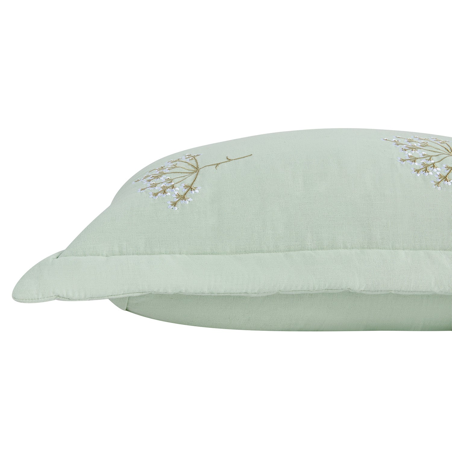 Meadow Seafoam Green Sprig Embroidered Quilted Linen Blend Continental Square Pillowcases - Pair - Image 3