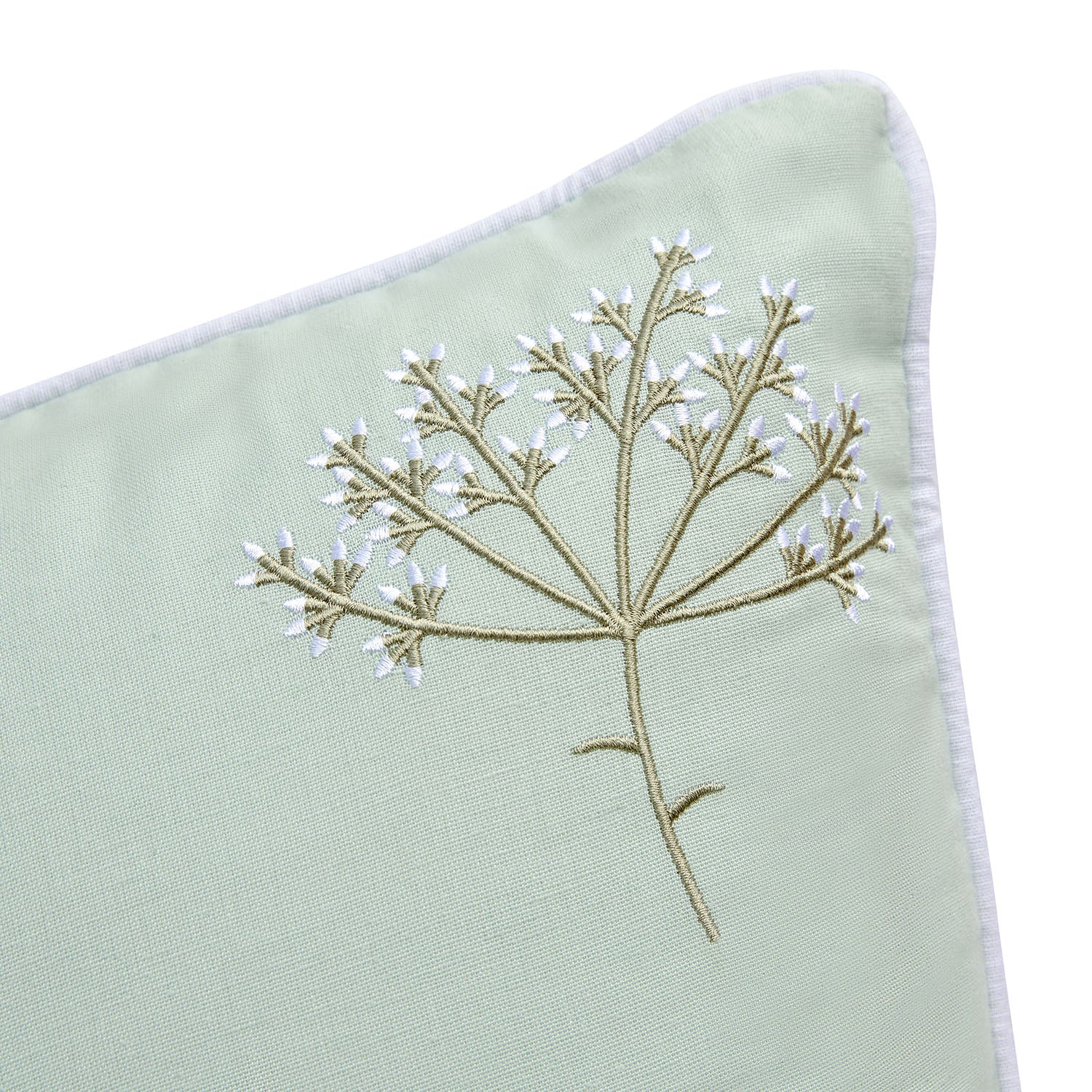 Meadow Seafoam Green Sprig Embroidered Linen Blend Cushion - Image 2