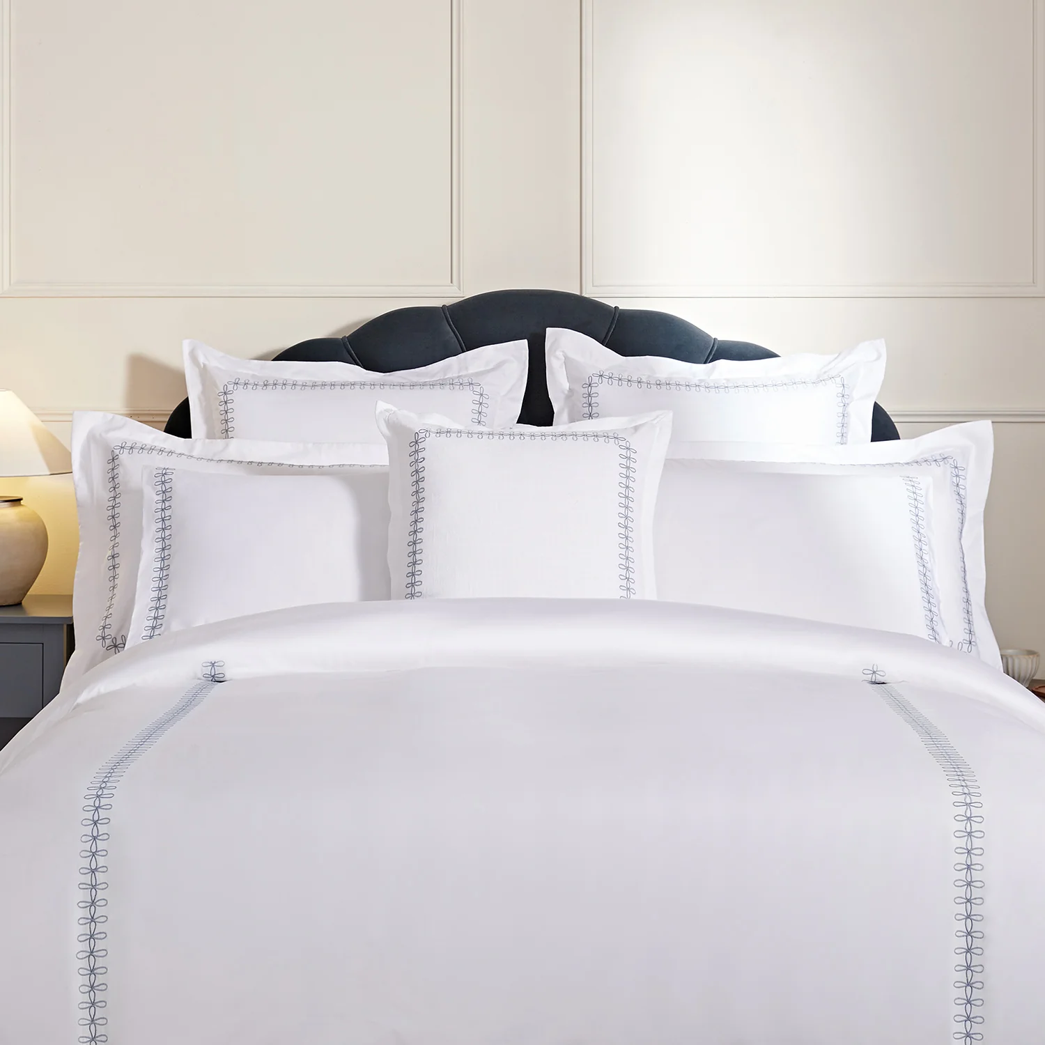 Milano Air Force Blue Knot Embroidered 600 Thread Count Cotton Sateen Duvet Set - Image 2