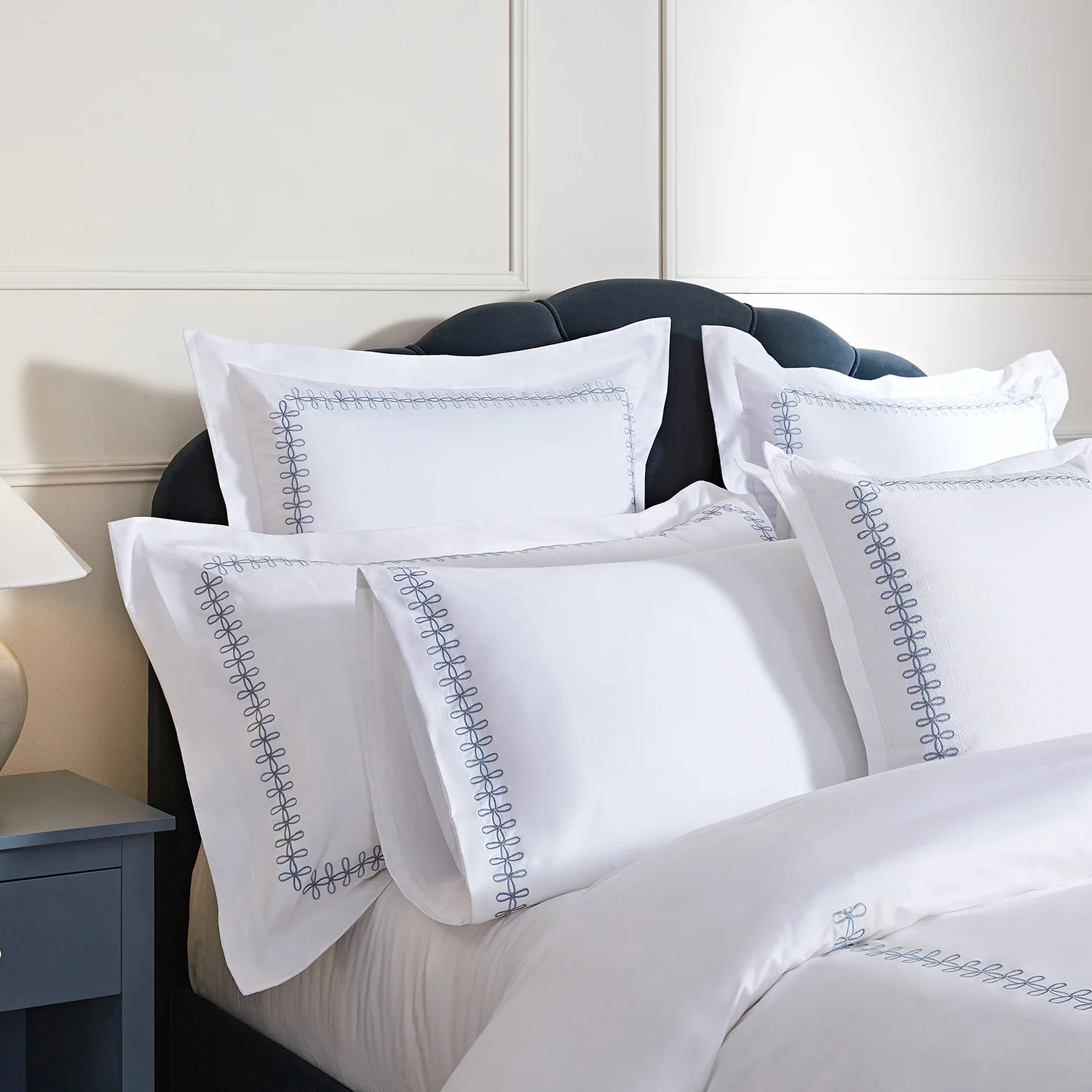 Milano Air Force Blue Knot Embroidered 600 Thread Count Cotton Sateen Duvet Set - Image 3