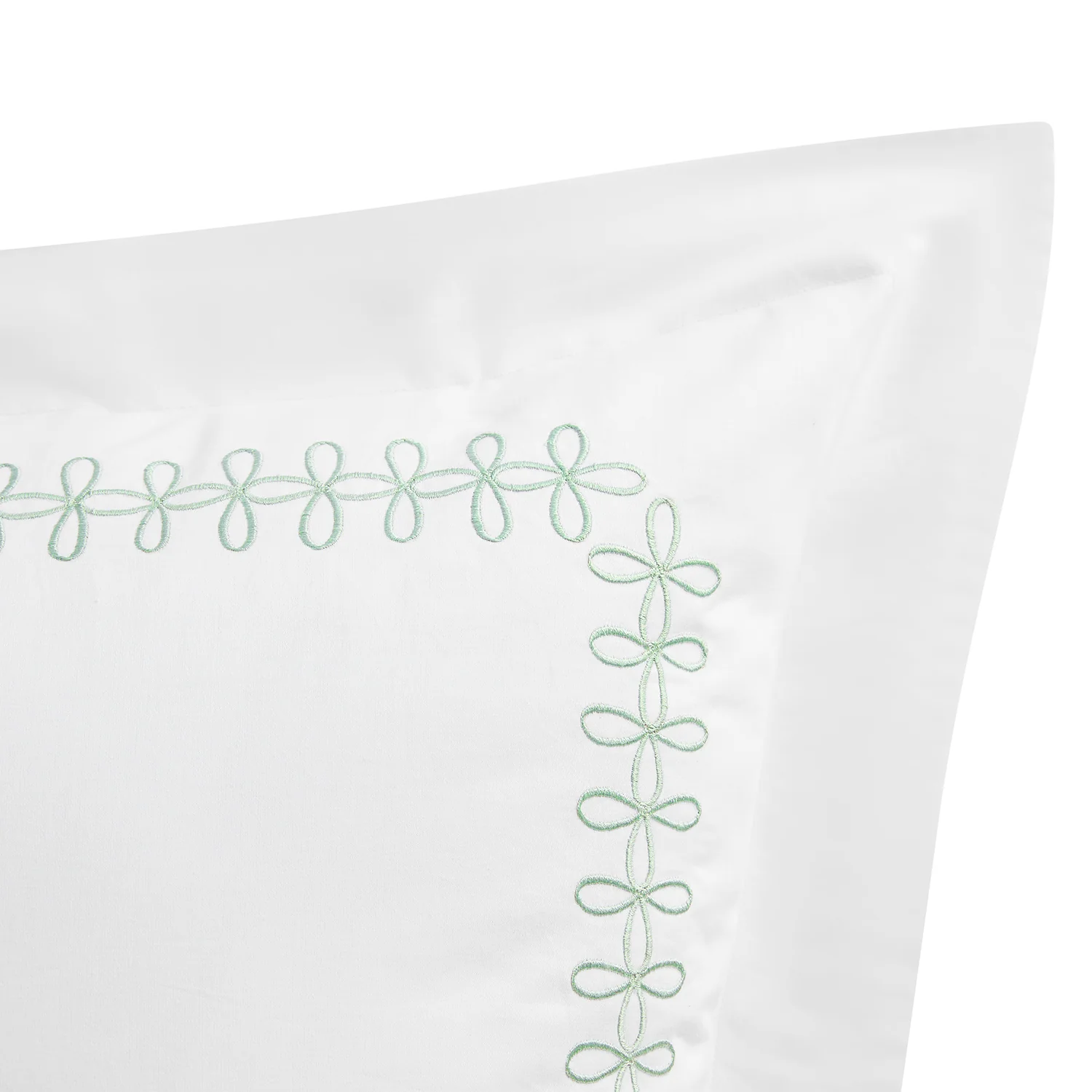 Milano Sea Spray Green Knot Embroidered 600 Thread Count Cotton Sateen Continental Square Pillowcases - Pair - Image 5