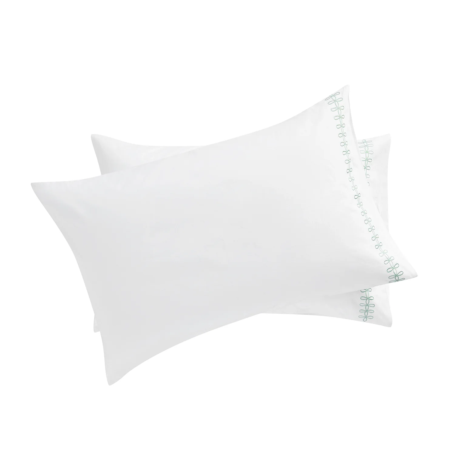 Milano Sea Spray Green Knot Embroidered 600 Thread Count Cotton Sateen Regular Pillowcases - Pair - Image 6