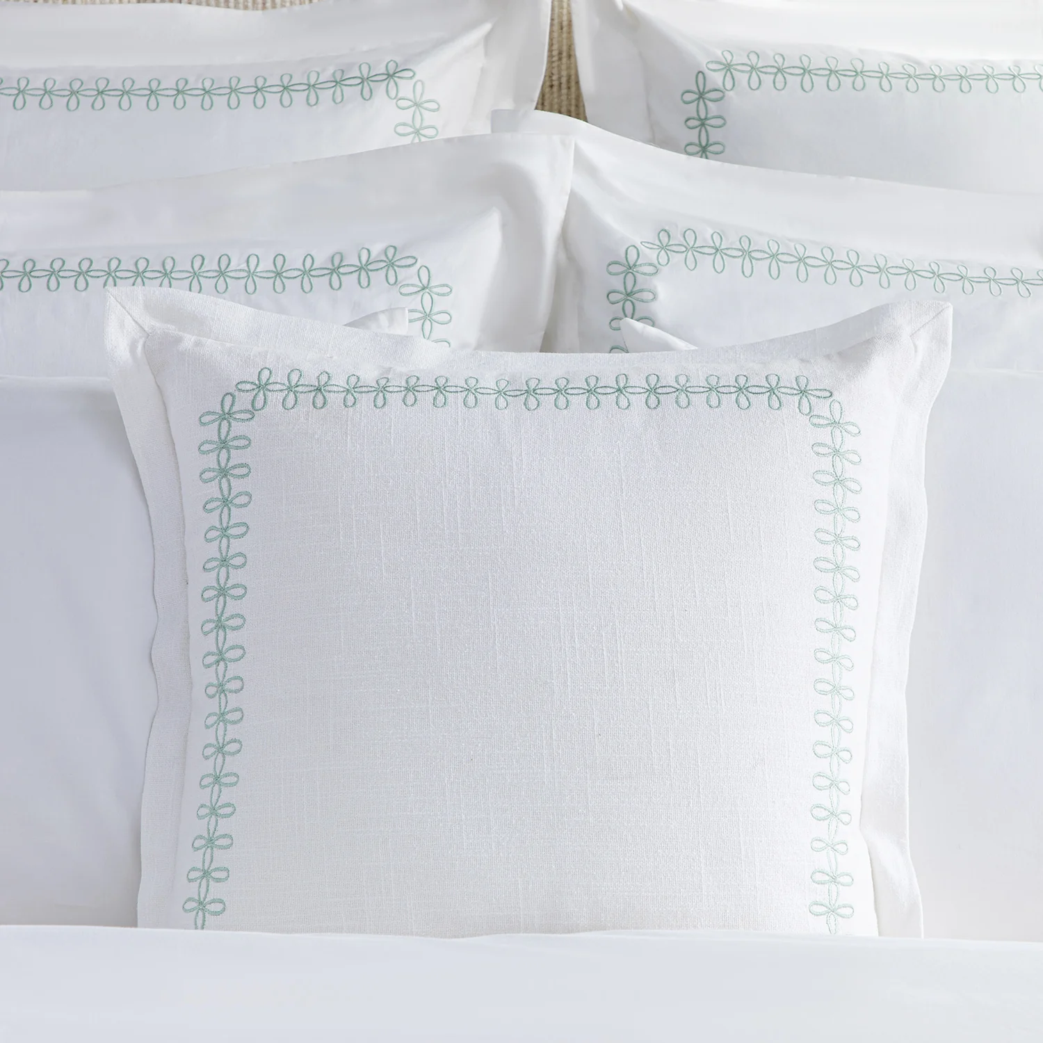 Milano Sea Spray Green Knot Embroidered Cotton Cushion - Image 3