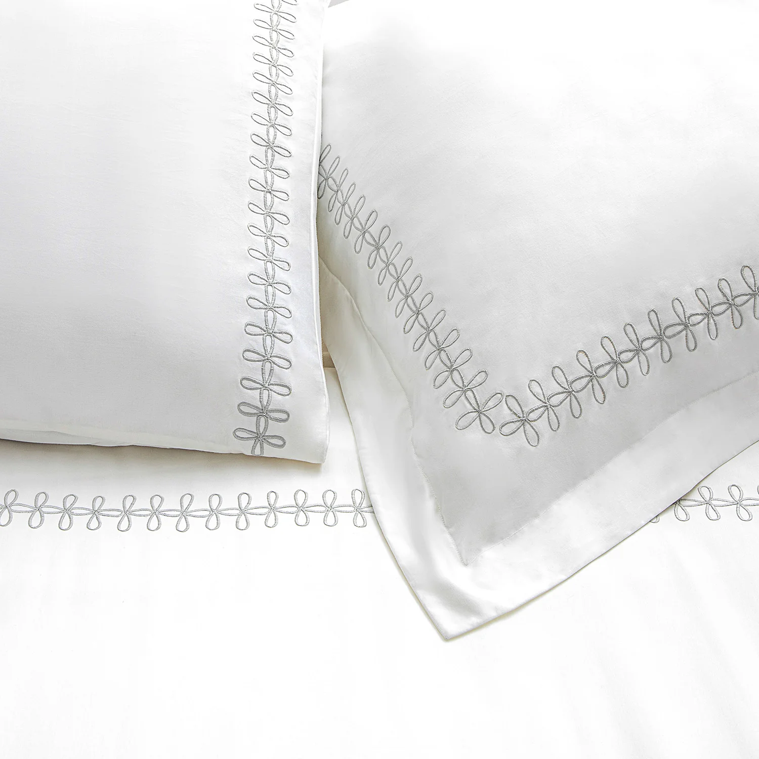 Milano Glacier Grey Knot Embroidered 600 Thread Count Cotton Sateen Continental Square Pillowcases - Pair - Image 3