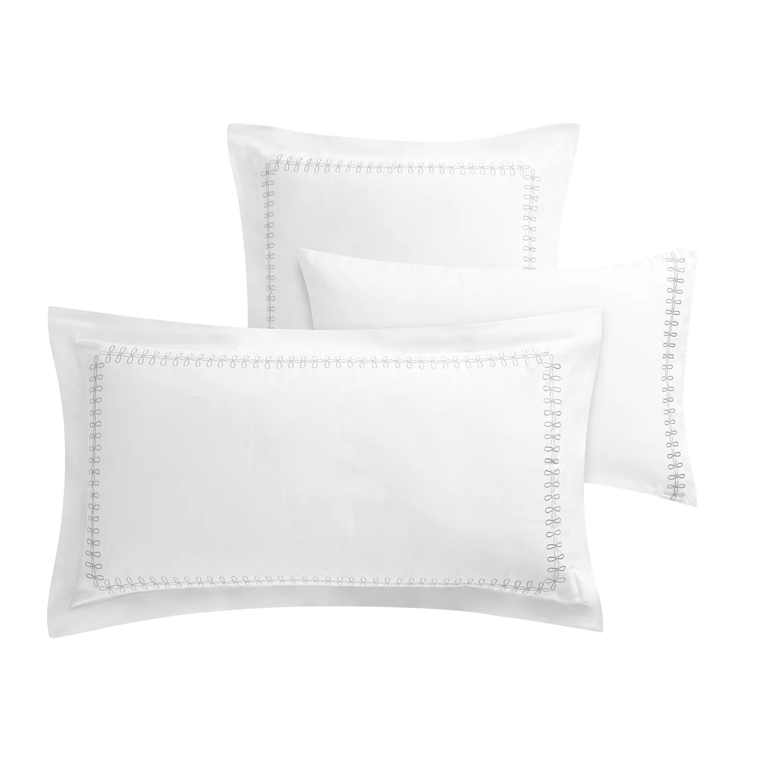 Milano Glacier Grey Knot Embroidered 600 Thread Count Cotton Sateen Kingsize Oxford Pillowcases - Pair