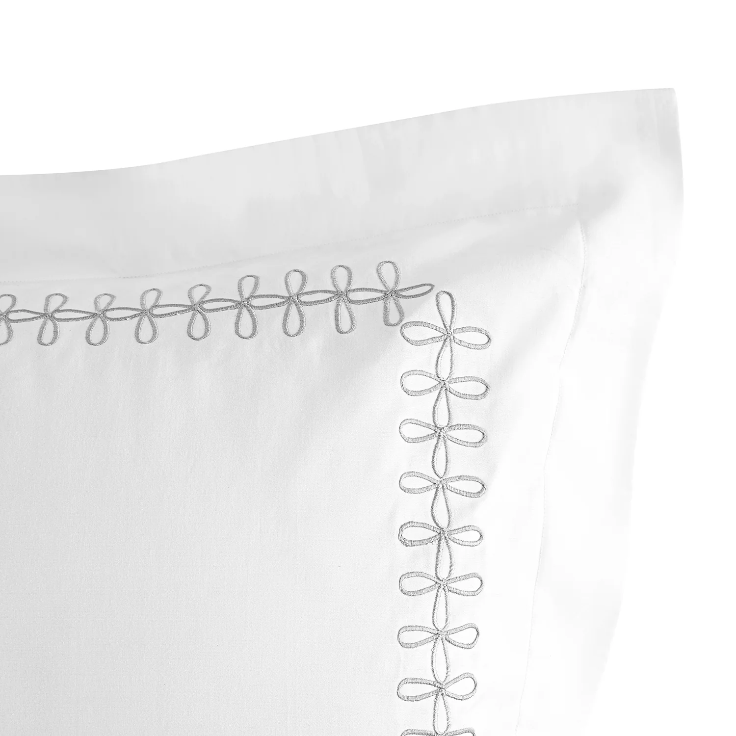 Milano Glacier Grey Knot Embroidered 600 Thread Count Cotton Sateen Kingsize Oxford Pillowcases - Pair - Image 3