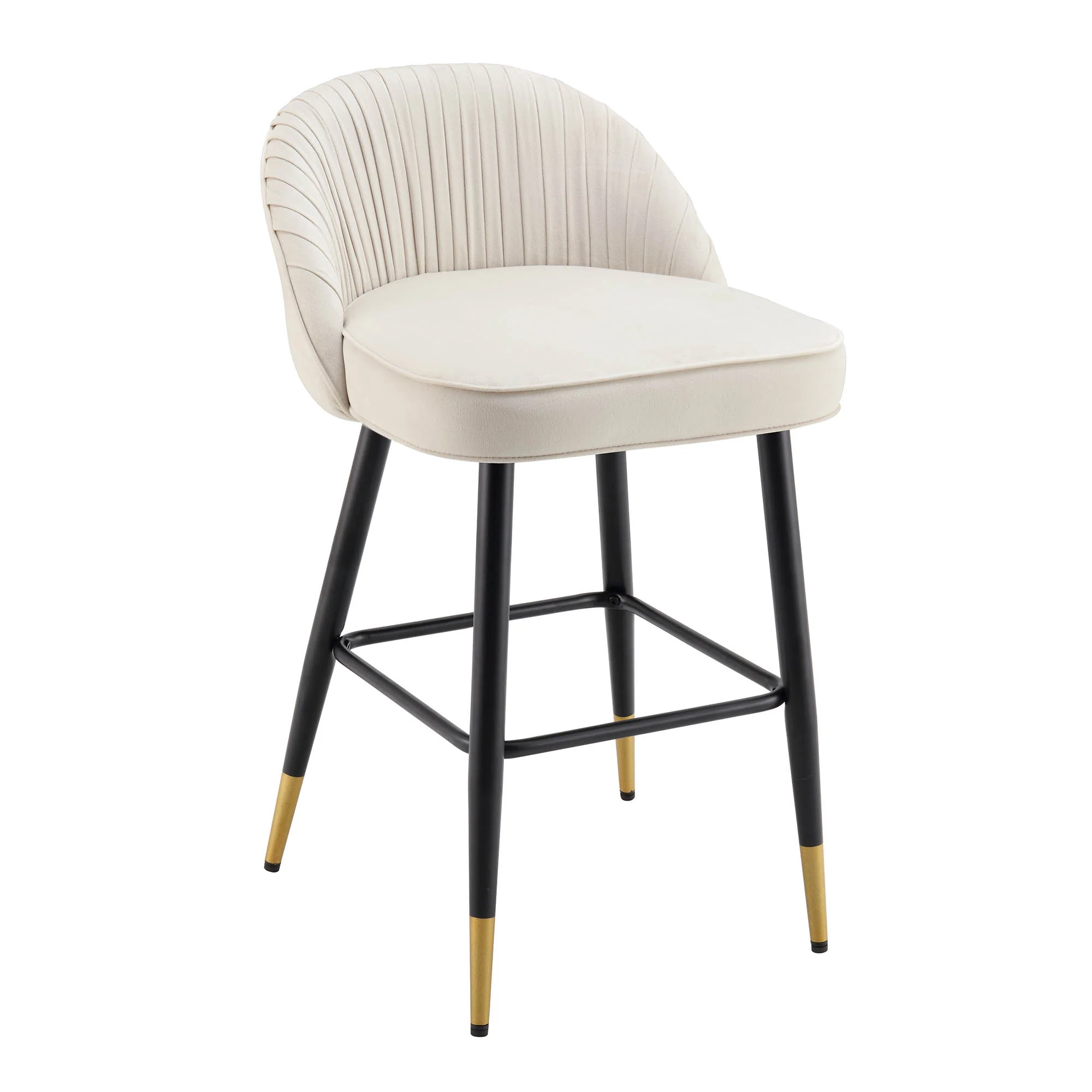 Miyae Set of 2 Pleated Champagne Beige Velvet Upholstered Counter Stools - Image 6