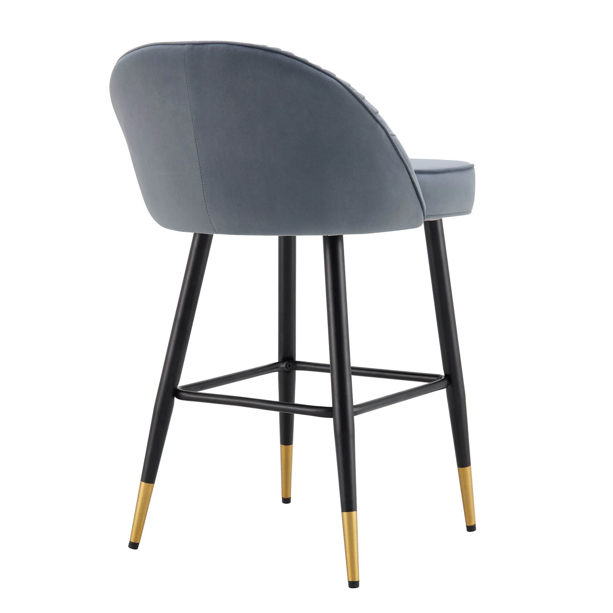 Miyae Set of 2 Pleated Light Grey Velvet Upholstered Counter Stools - Image 8